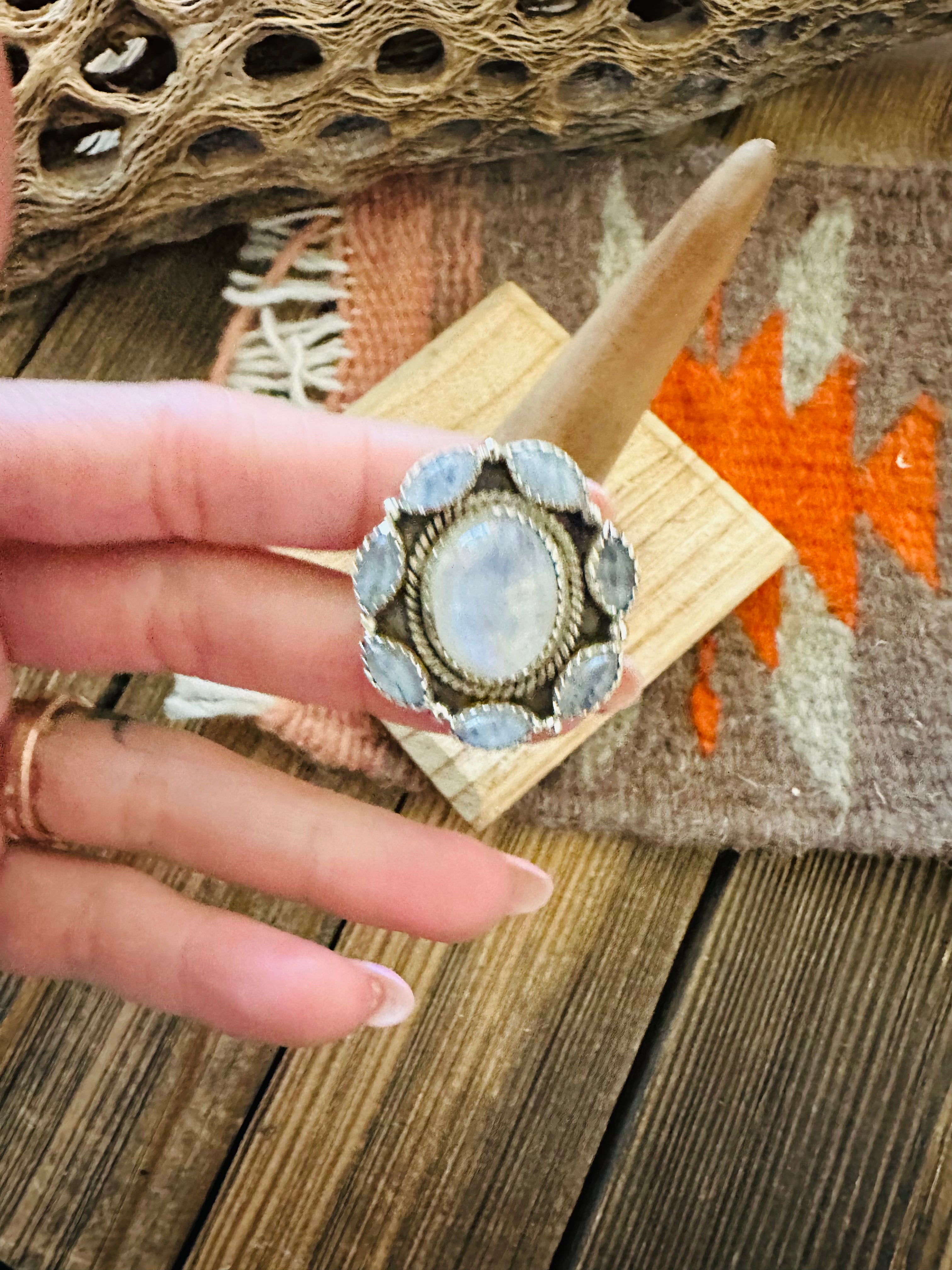 Handmade Sterling Silver & Moon Stone Cluster Adjustable Ring