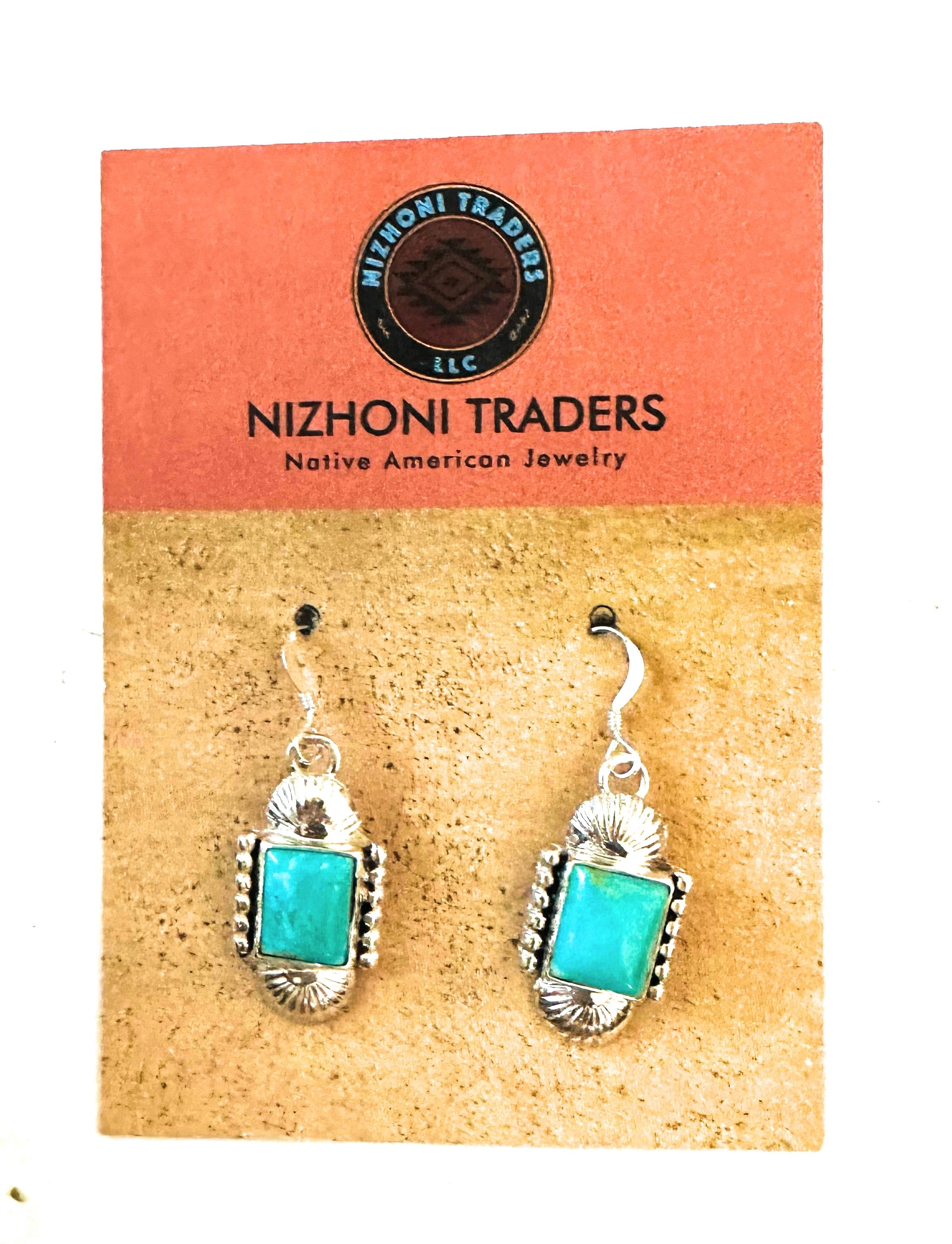 Navajo Turquoise & Sterling Silver Rectangle Dangle Earrings