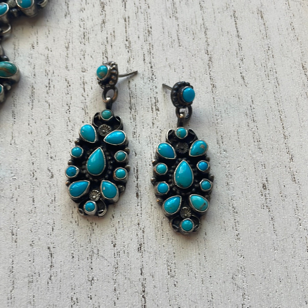 Sheila Becenti Navajo Sterling Silver Sleeping Beauty Turquoise Necklace & Earring Set Signed