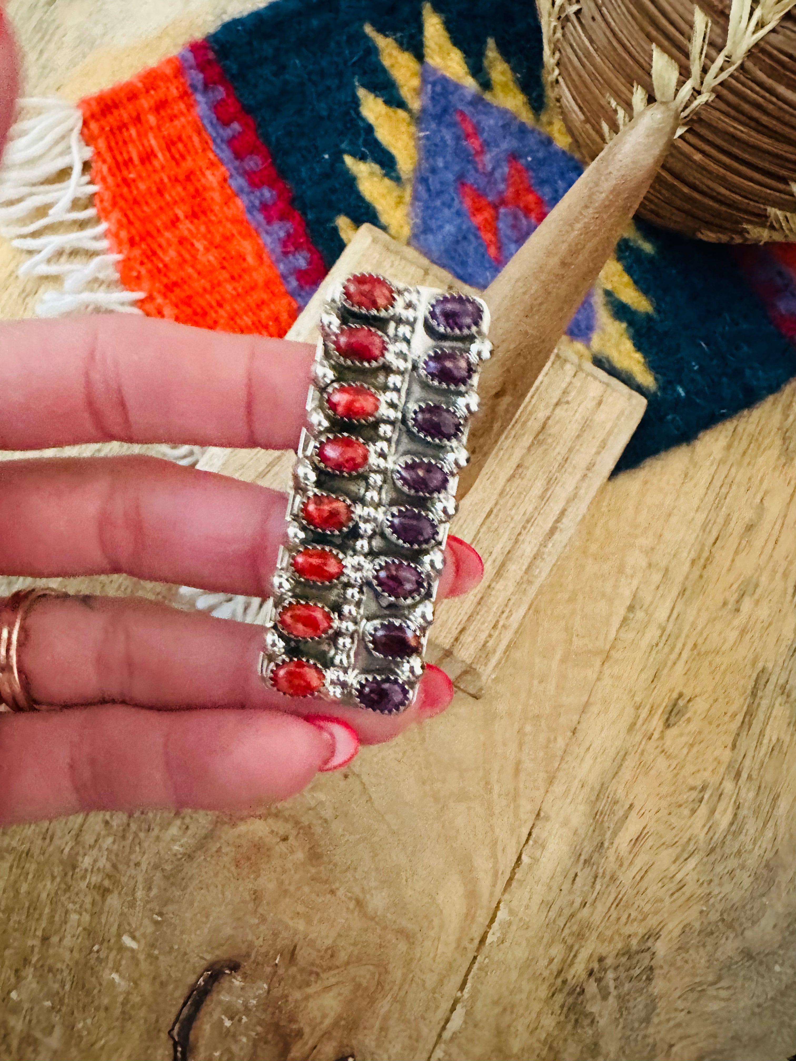 Navajo Sterling Silver & Spiny Ring Signed