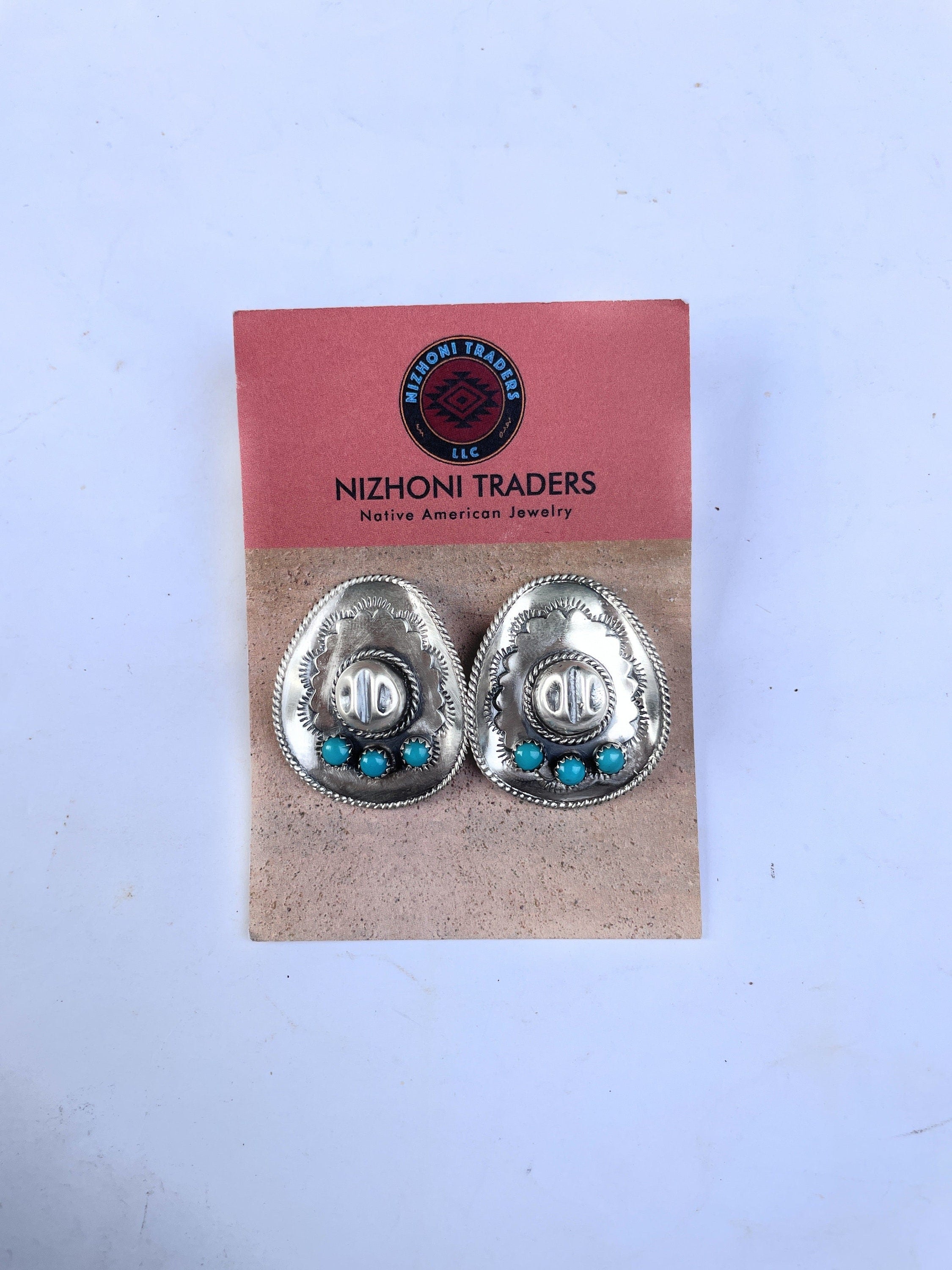 Navajo Cowboy Hat Sterling Silver & Turquoise Concho Post Earrings