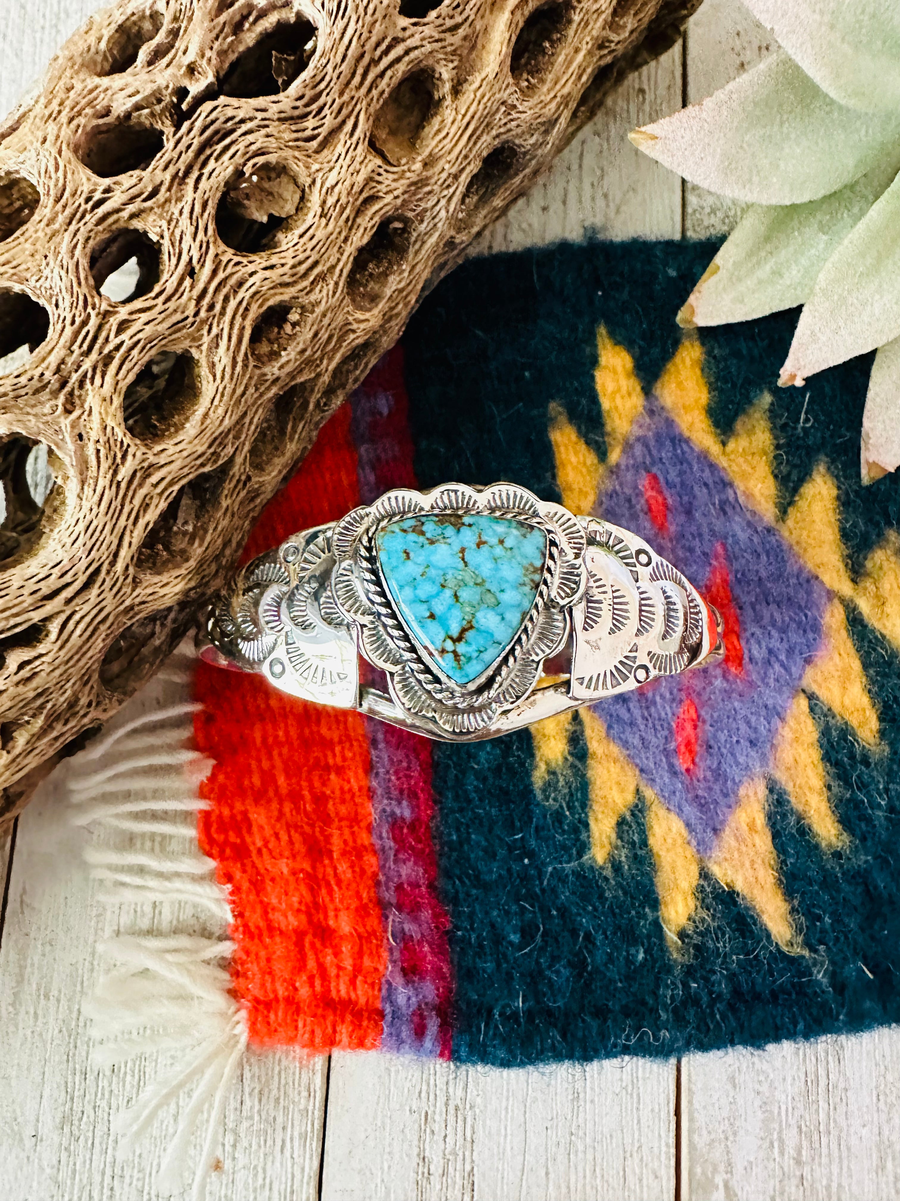 Handmade Sterling Silver & Kingman Turquoise Cuff Bracelet