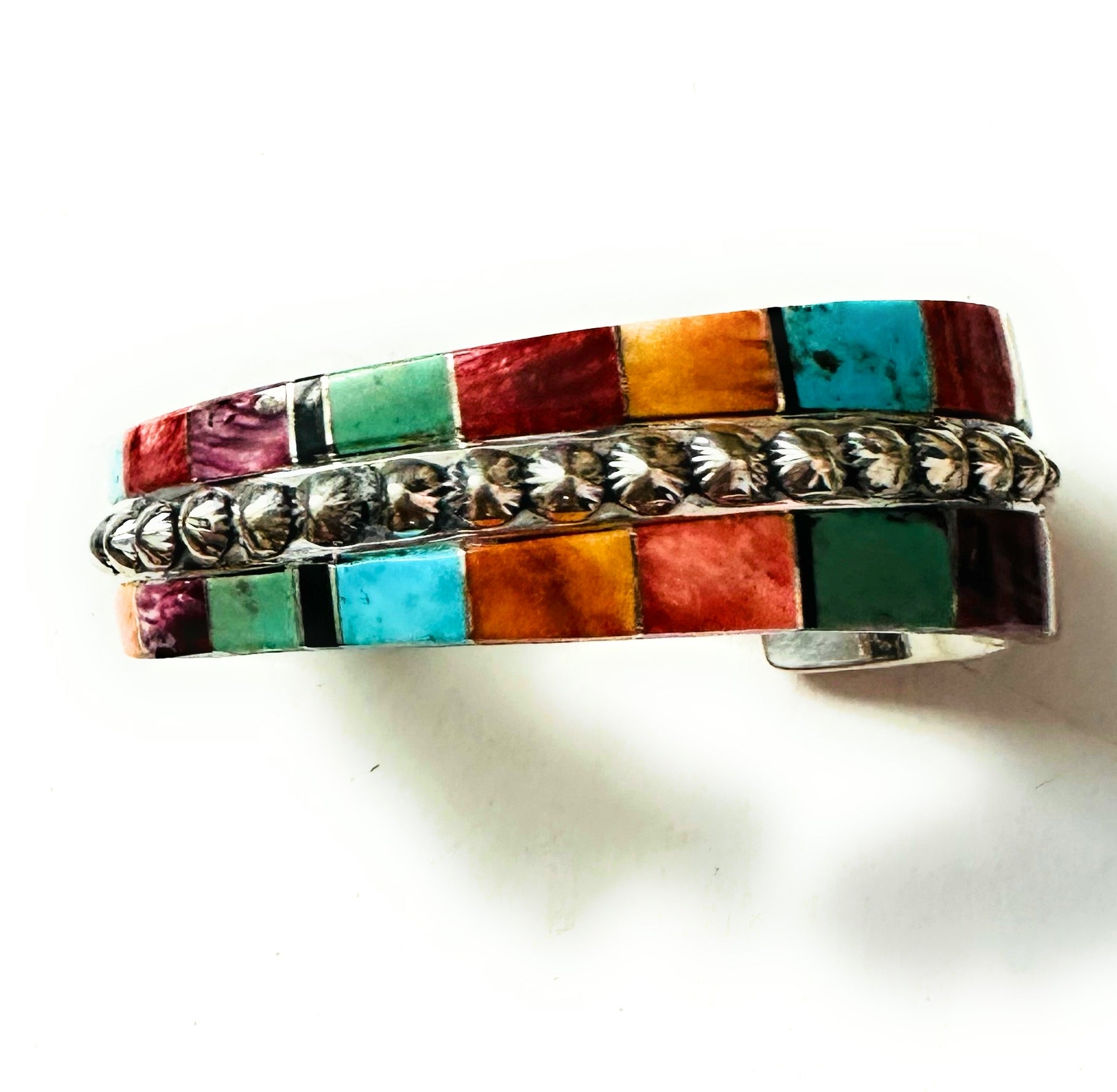 Navajo Multi Stone & Sterling Silver Inlay Cuff Bracelet