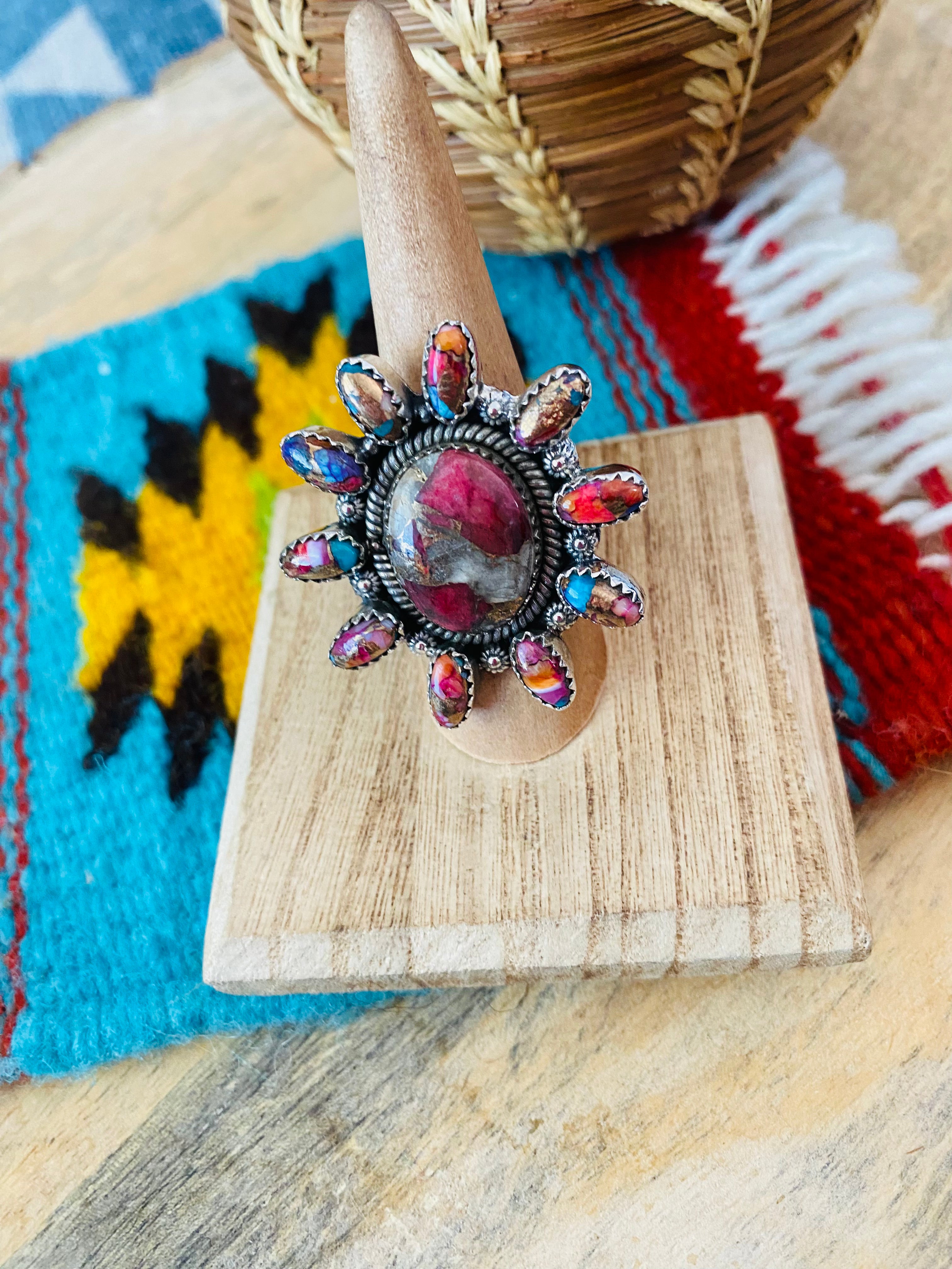 Handmade Sterling Silver, Rhodonite & Pink Dream Cluster Adjustable Ring