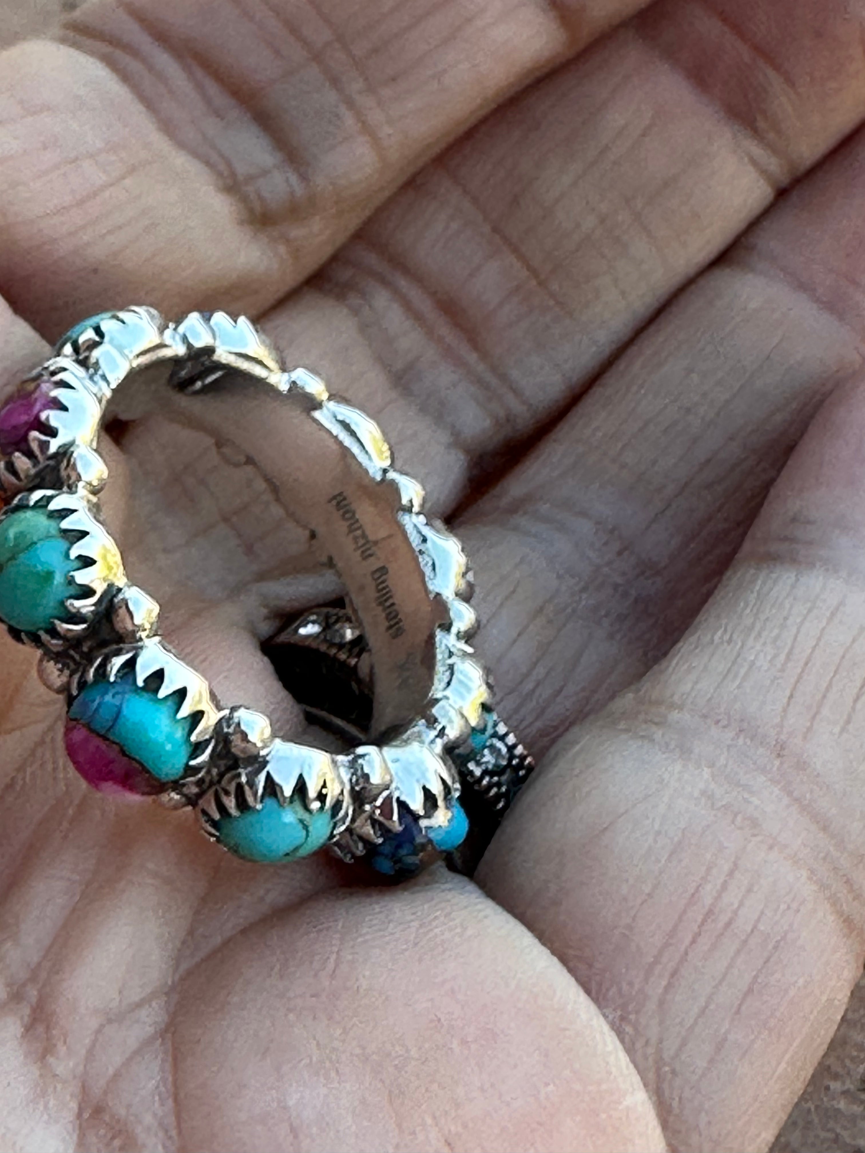 Pink Dream and Kingman Turquoise Sterling Silver Eternity Band