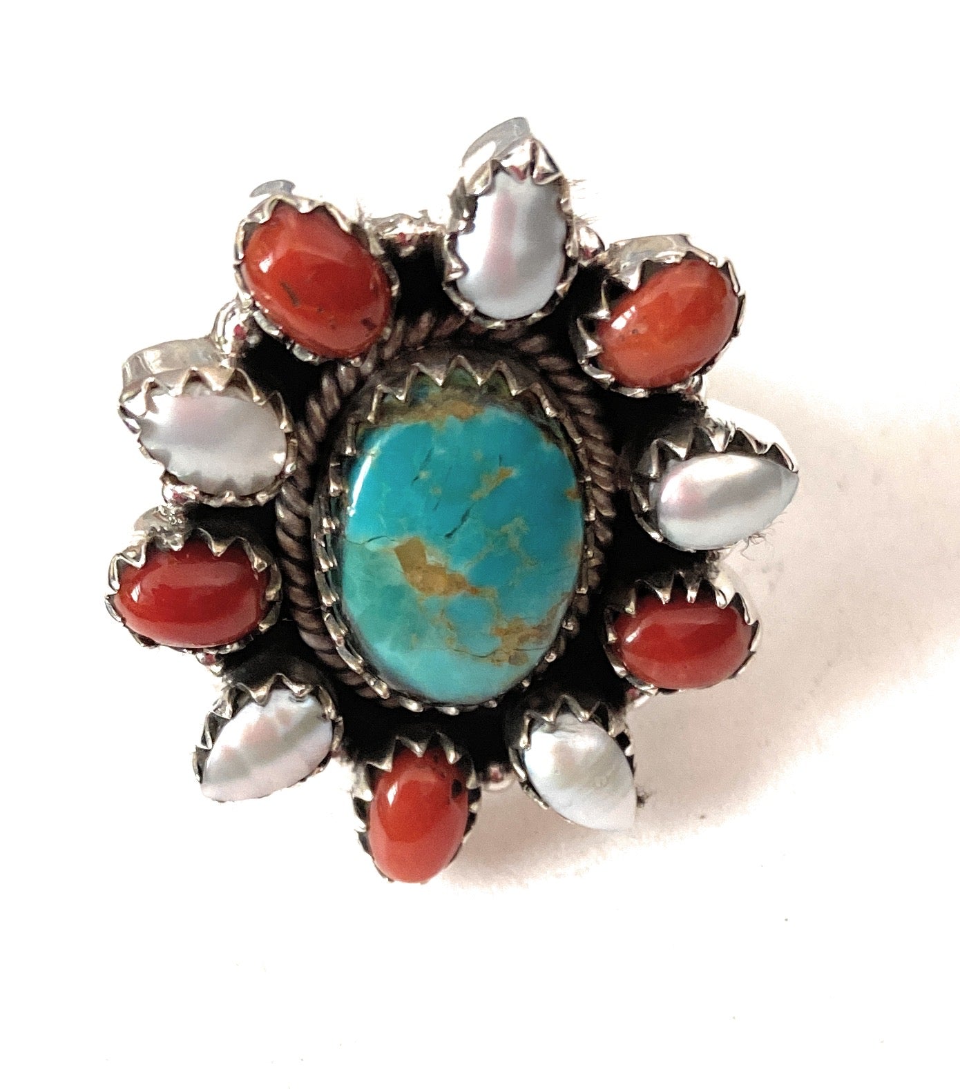 Handmade Sterling Silver & Multi Stone Cluster Adjustable Ring