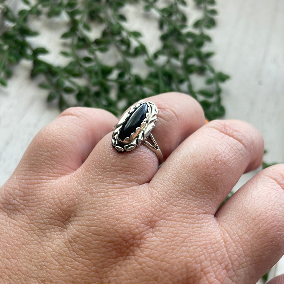 Navajo Black Onyx & Sterling Silver Single Stone Oval Ring