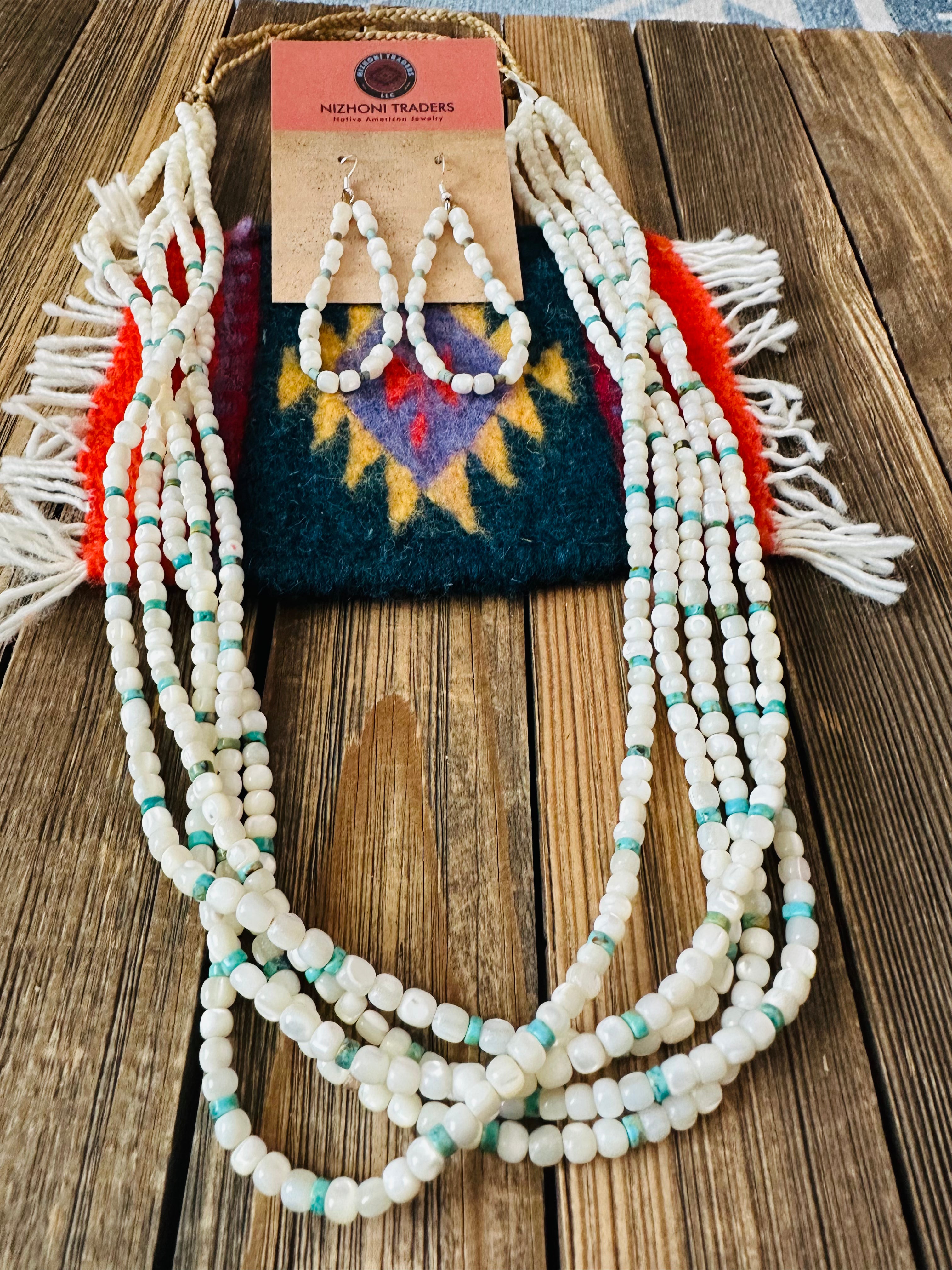 Santo Domingo Mother of Pearl, Turquoise & Heishi Beaded Necklace Set