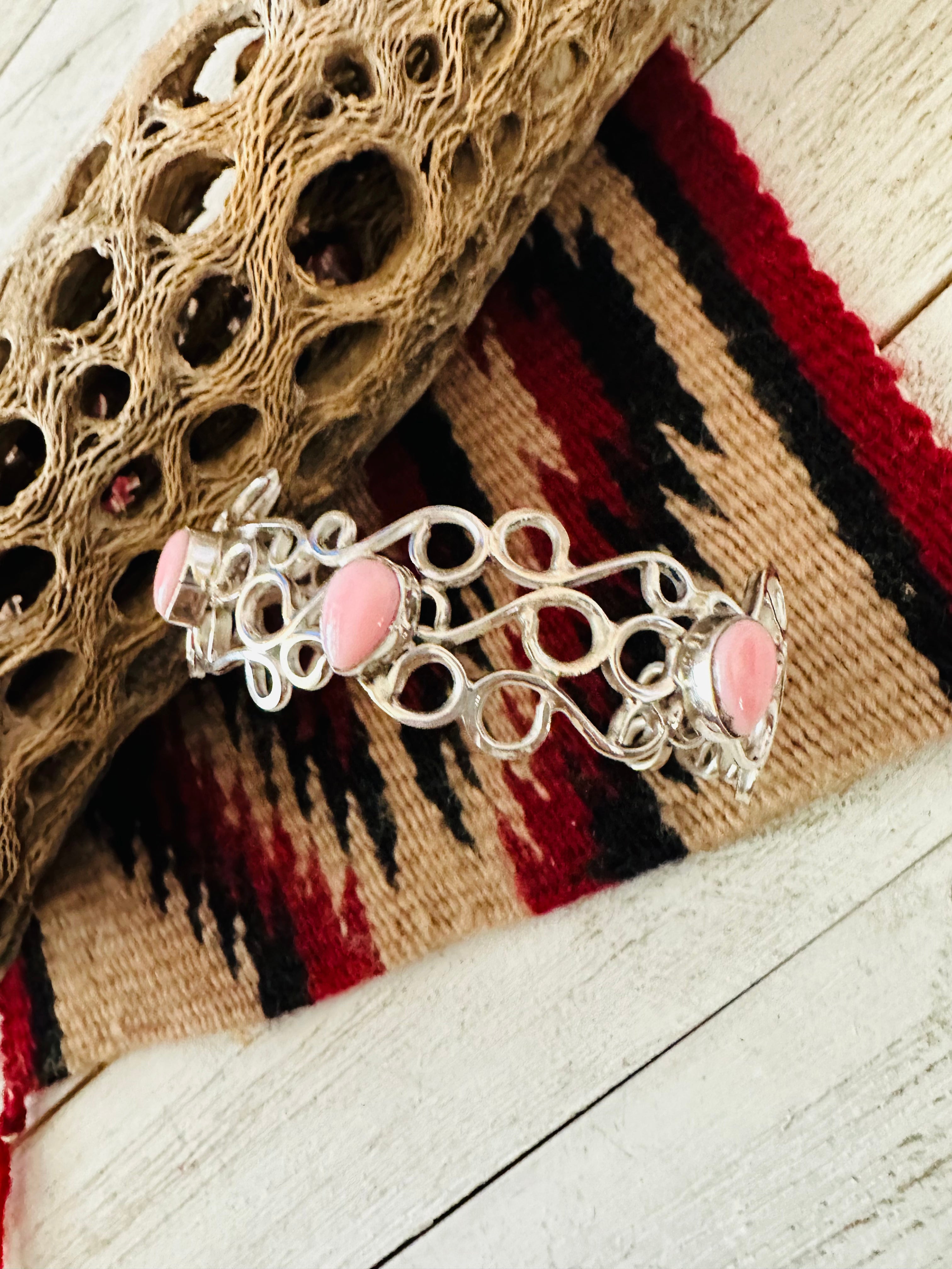 Navajo Queen Pink Conch Shell & Sterling Silver Cuff Bracelet