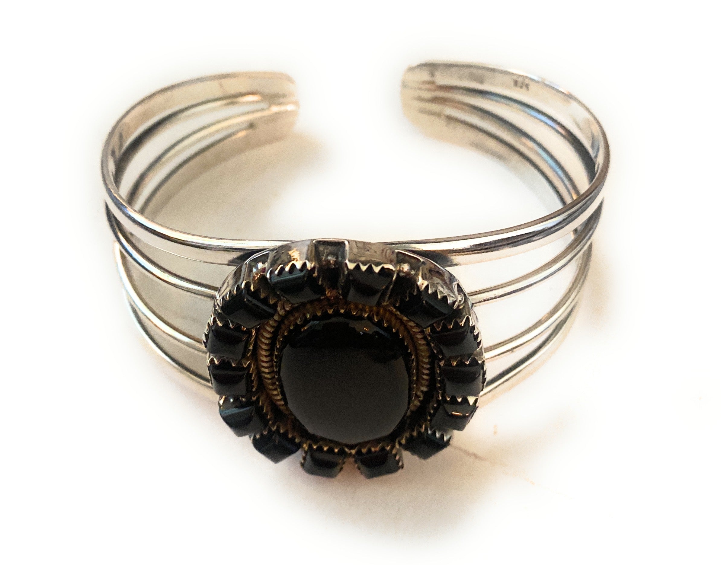 Handmade Sterling Silver & Onyx Cluster Cuff Bracelet