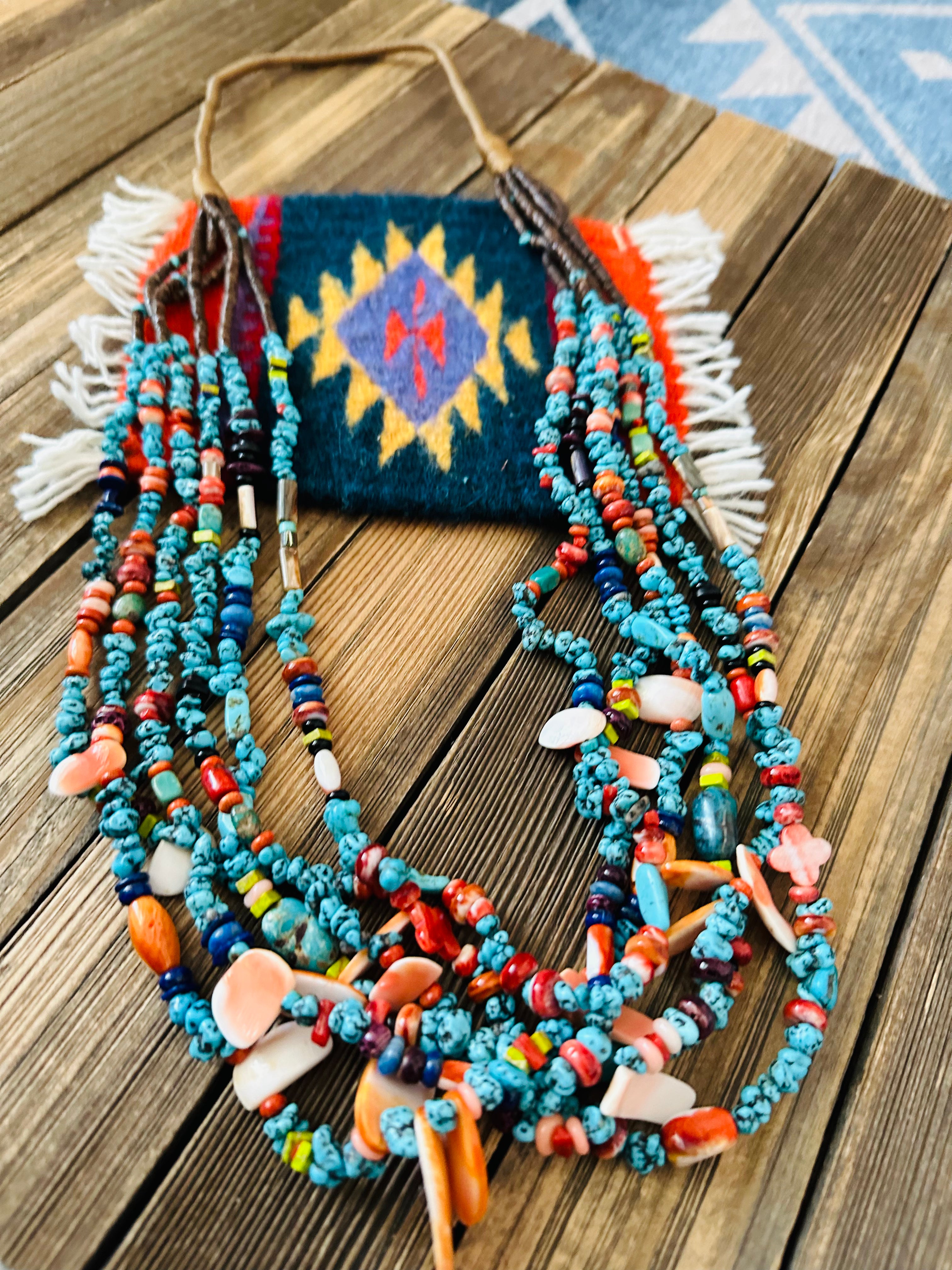 Santo Domingo Multi Stone & Heishi Six Strand Beaded Necklace