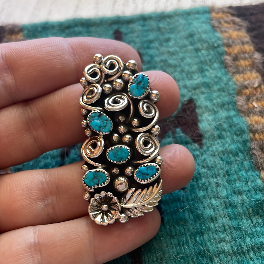 Navajo Sterling Silver & Turquoise Flower Ring Size 11.5