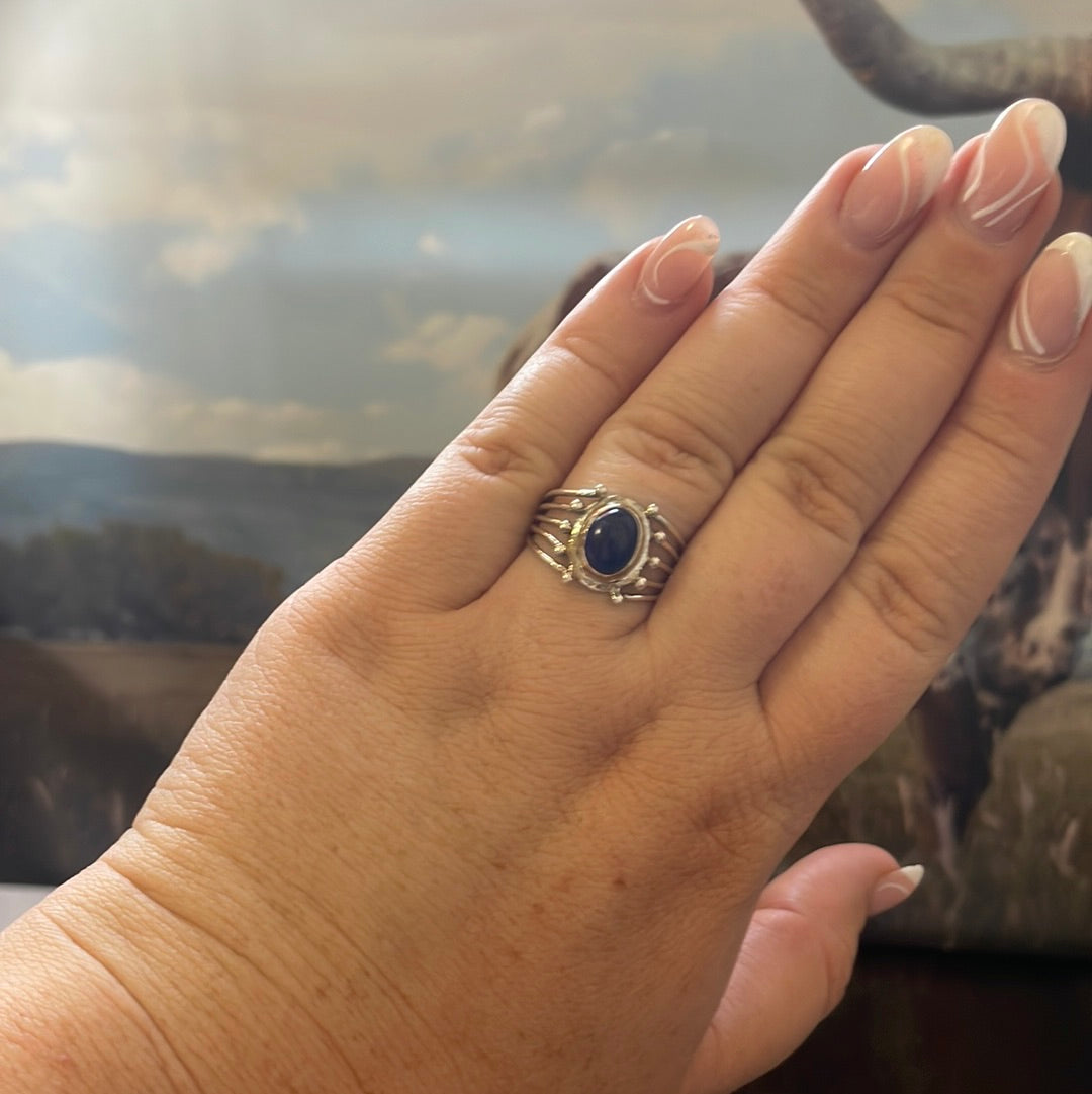 Navajo Sterling Silver Single Stone Lapis Ring