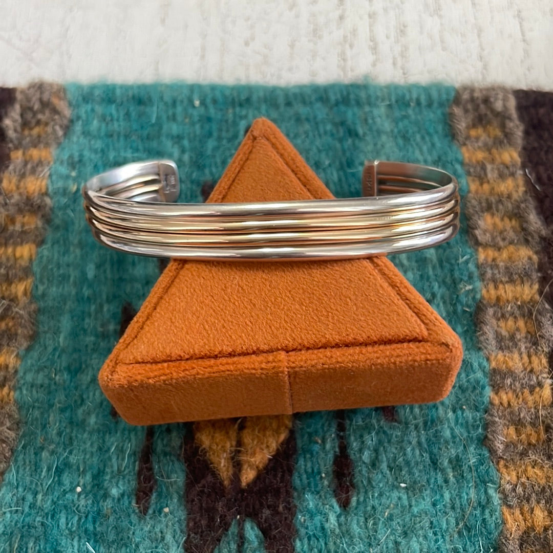 Navajo 12kt Overlay & Sterling Silver Adjustable Cuff Bracelet Signed