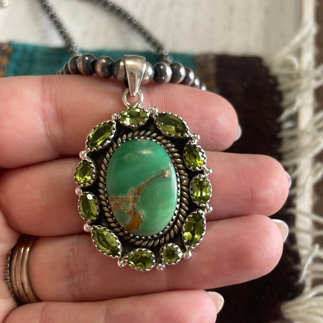 Handmade Sterling Silver, Variscite & Peridot Cluster Pendant