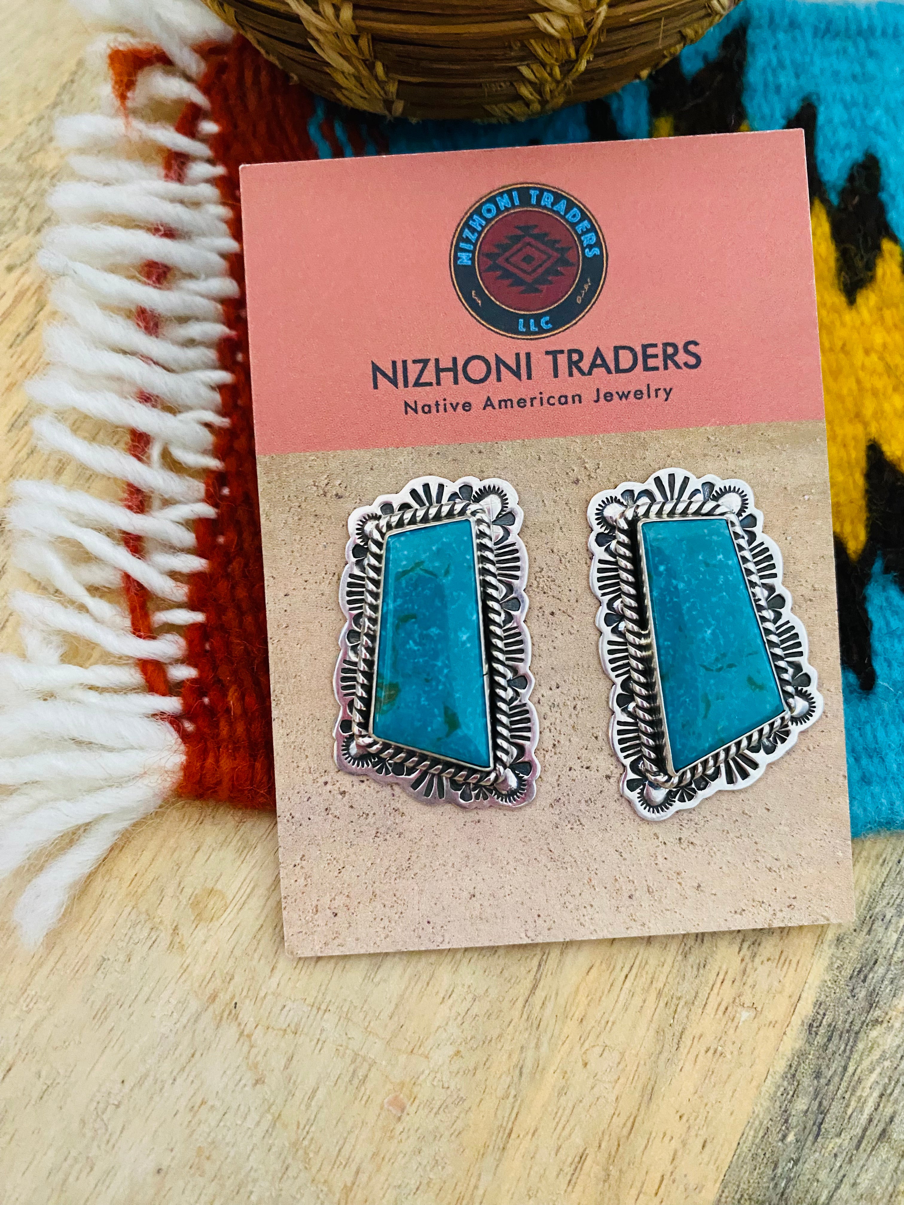 Navajo Sterling Silver & Turquoise Post Earrings