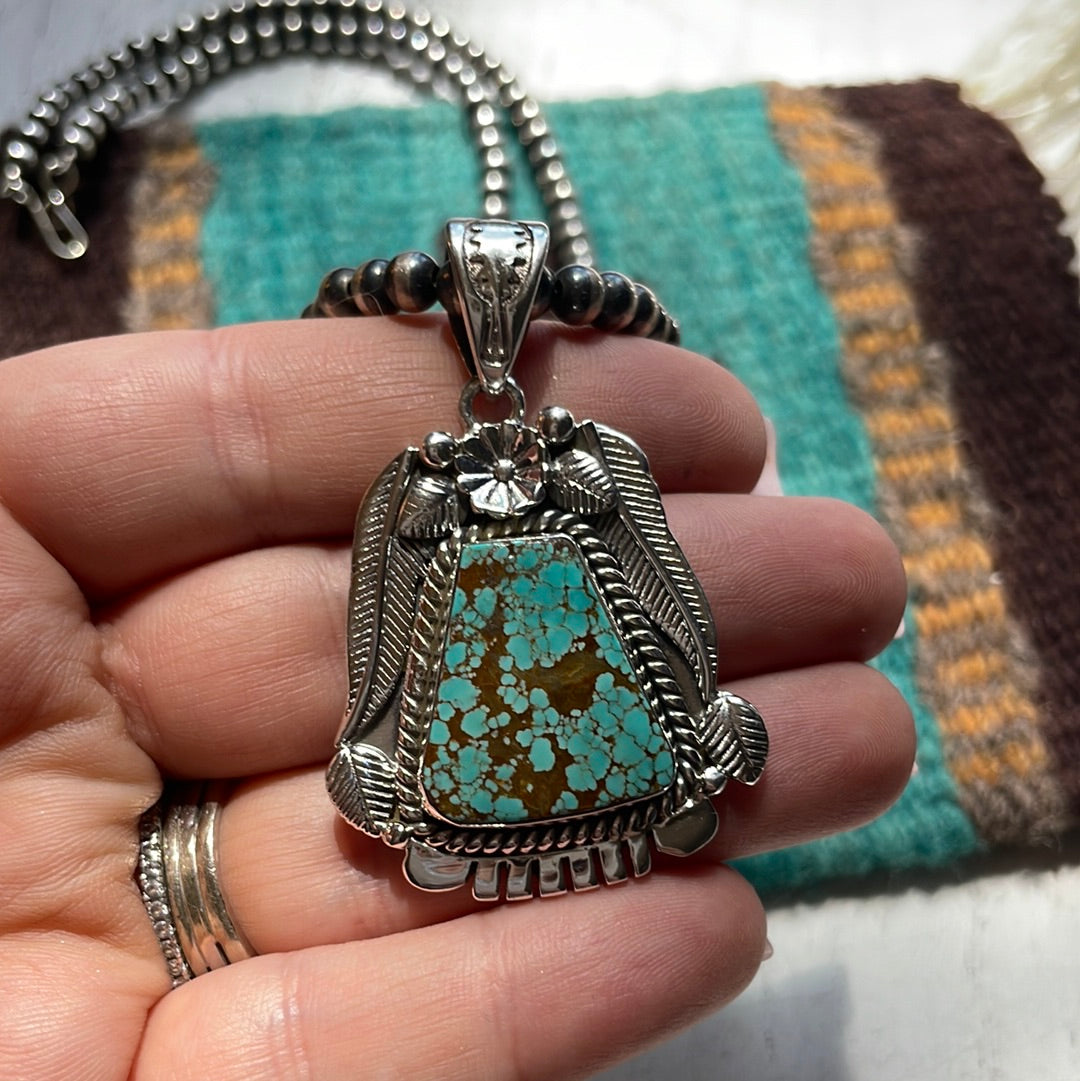 Handmade Sterling Silver & Number 8 Turquoise Pendant Signed Nizhoni