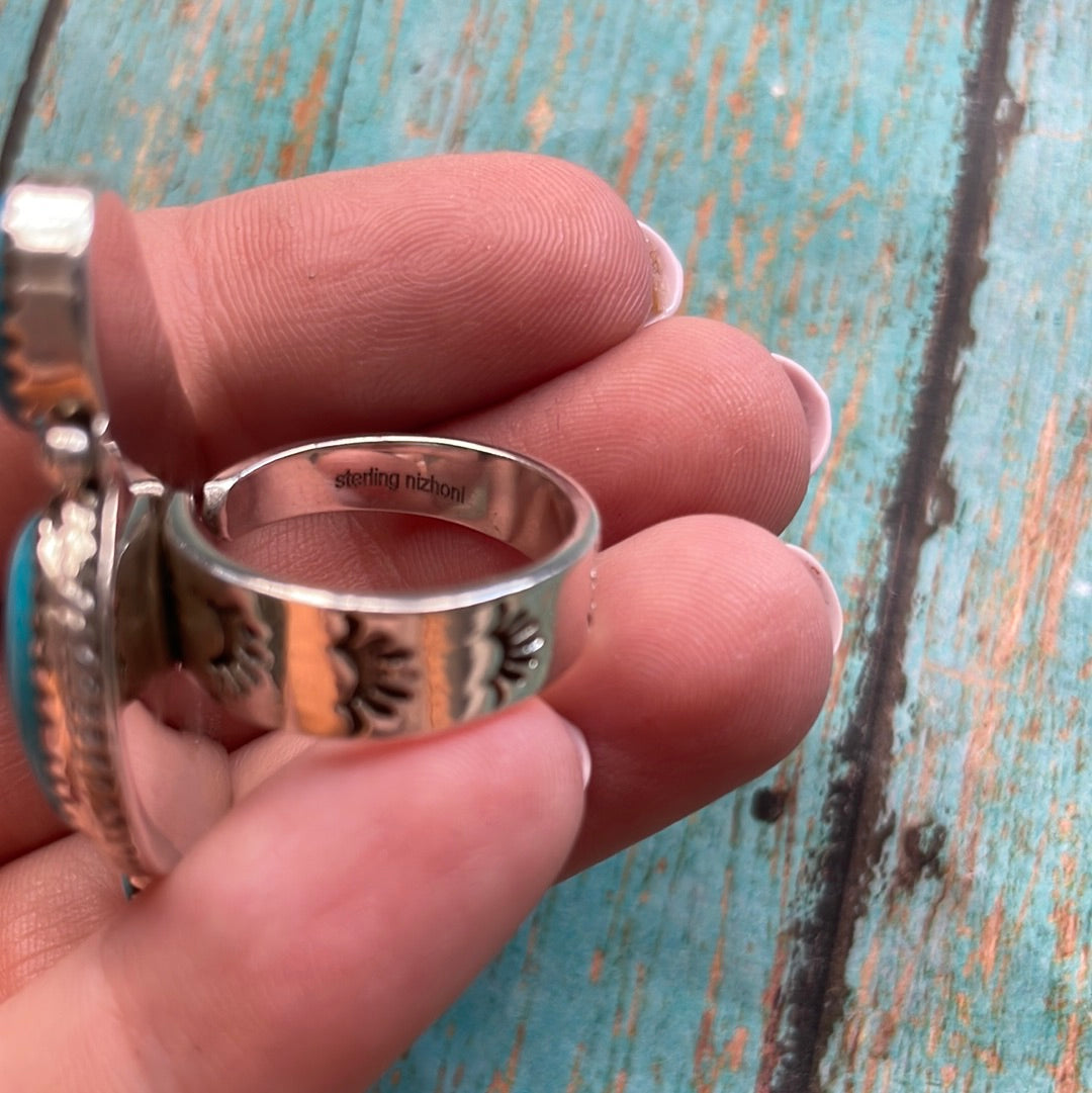 Beautiful Handmade Turquoise And Sterling Silver Adjustable Ring