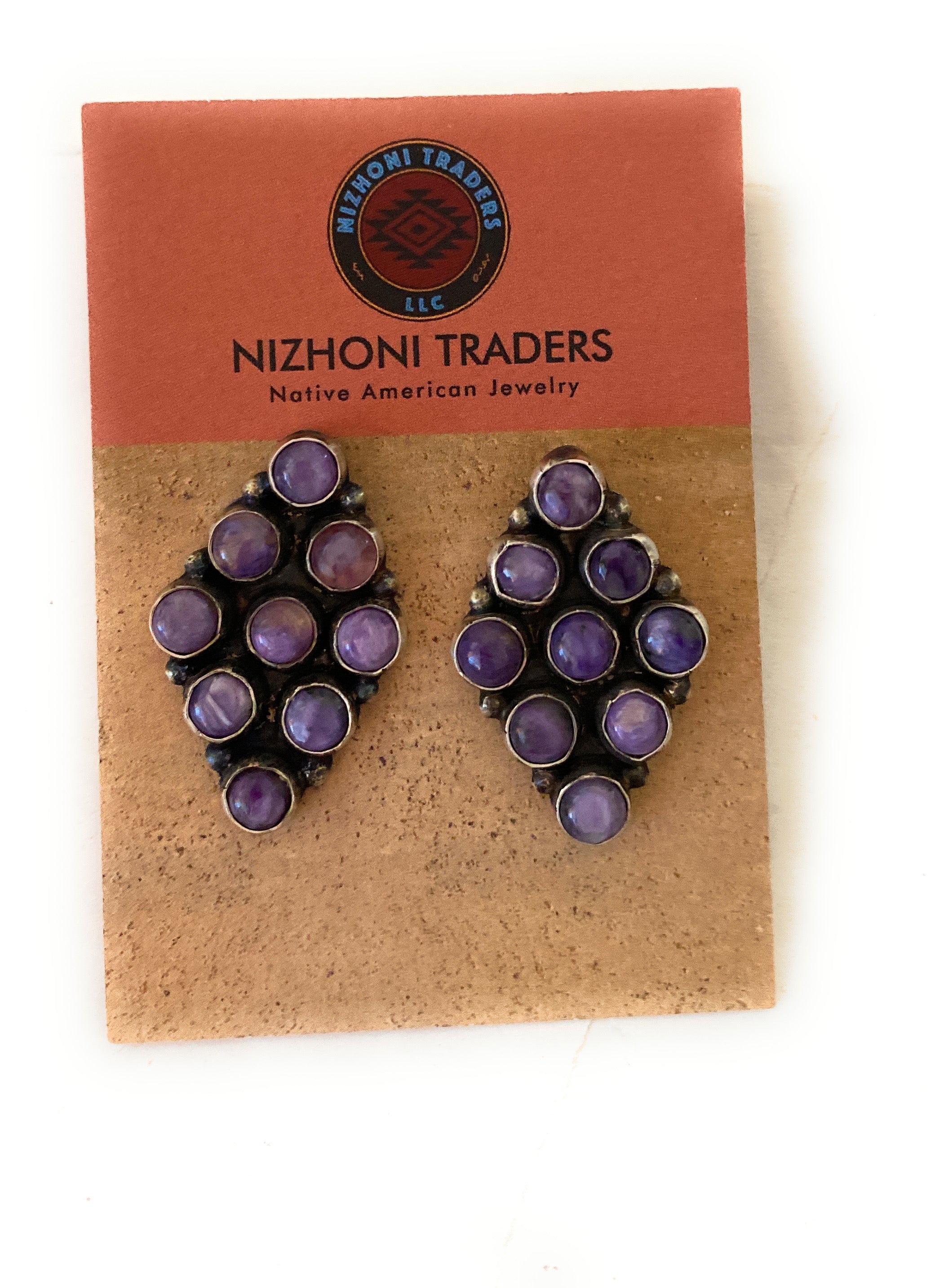 Navajo Charoite & Sterling Silver Cluster Earrings