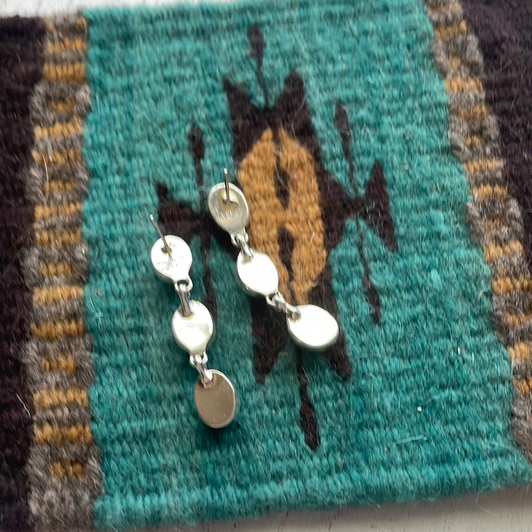 Navajo Turquoise & Sterling Silver 3 Stone Dangle Earrings