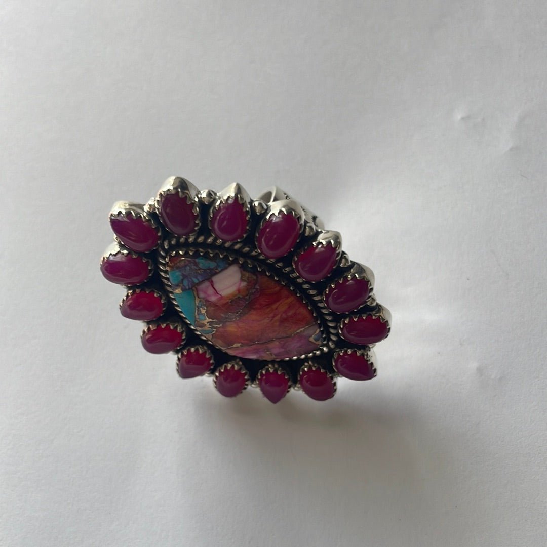 Handmade Sterling Silver, Pink Onyx, Pink Dream Adjustable Ring Signed Nizhoni