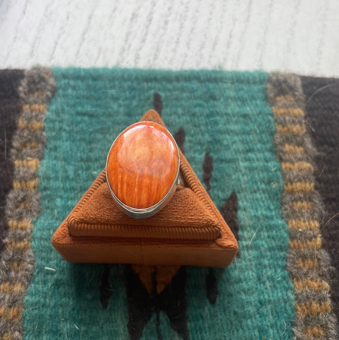 Navajo Sterling Silver & Orange Spiny Ring Size 7.5