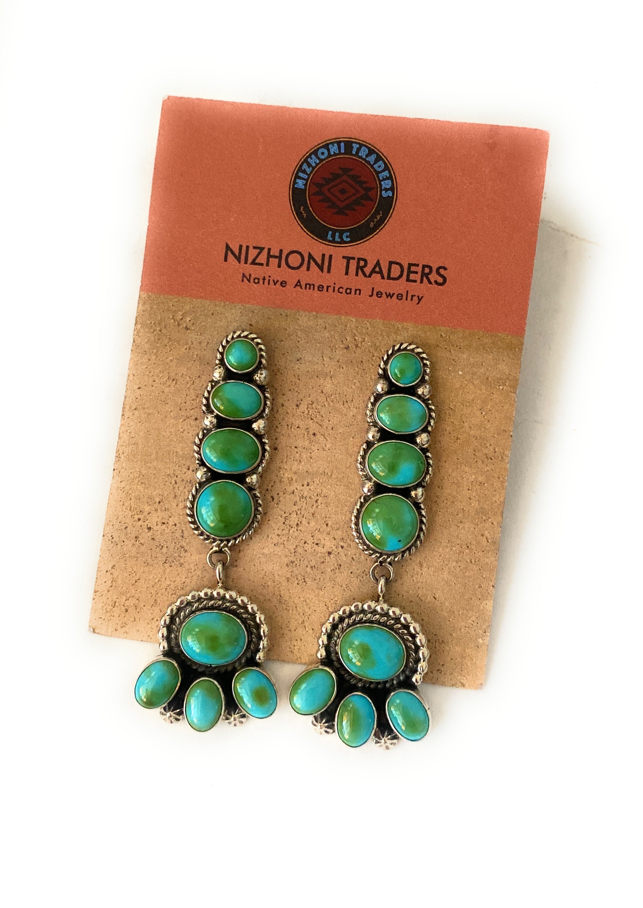 Navajo Sterling Silver & Sonoran Gold Turquoise Dangle Earrings by Lucinda Linkin