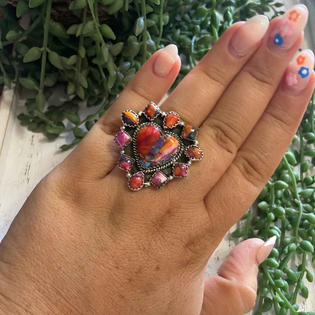 Nizhoni Handmade Pink Dream And Sterling Silver Adjustable Ring