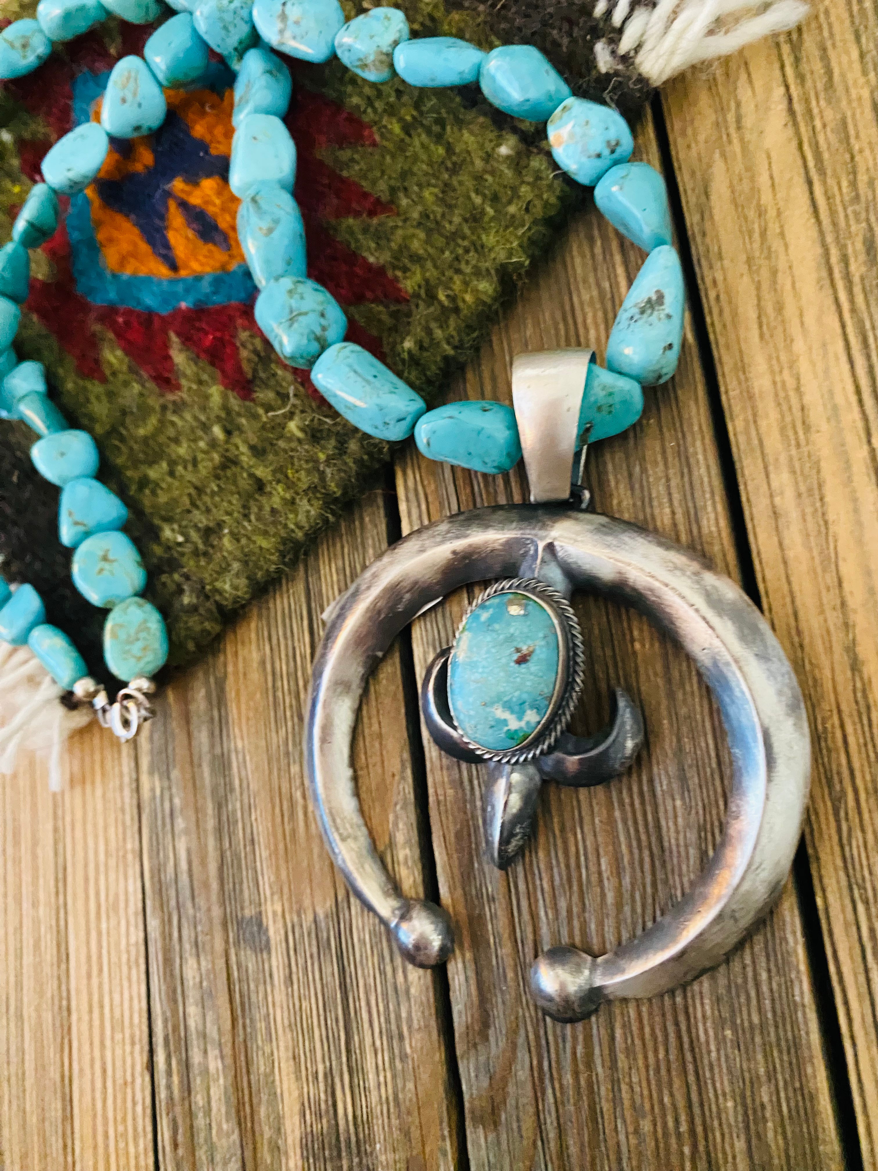 Navajo Sterling Silver & Turquoise Beaded Naja Necklace by Paul Livingston