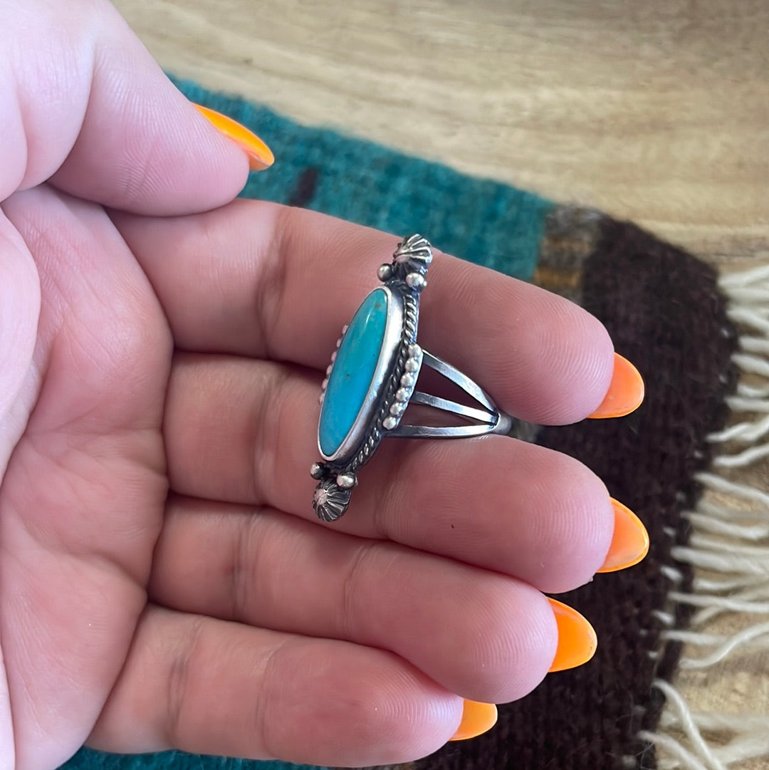 Navajo Single Stone Oval Turquoise Sterling Silver Ringqq