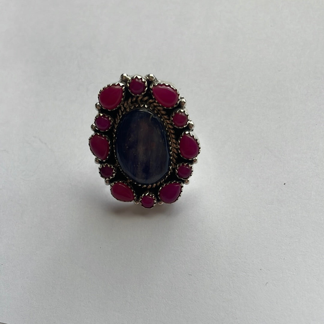 Nizhoni Kyanite, Pink Onyx & Sterling Silver Handmade Ring