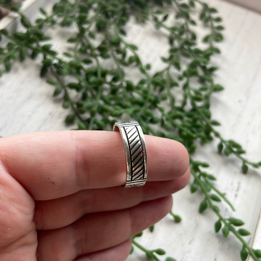 Navajo Hand Stamped Sterling Silver Men’s Ring Band