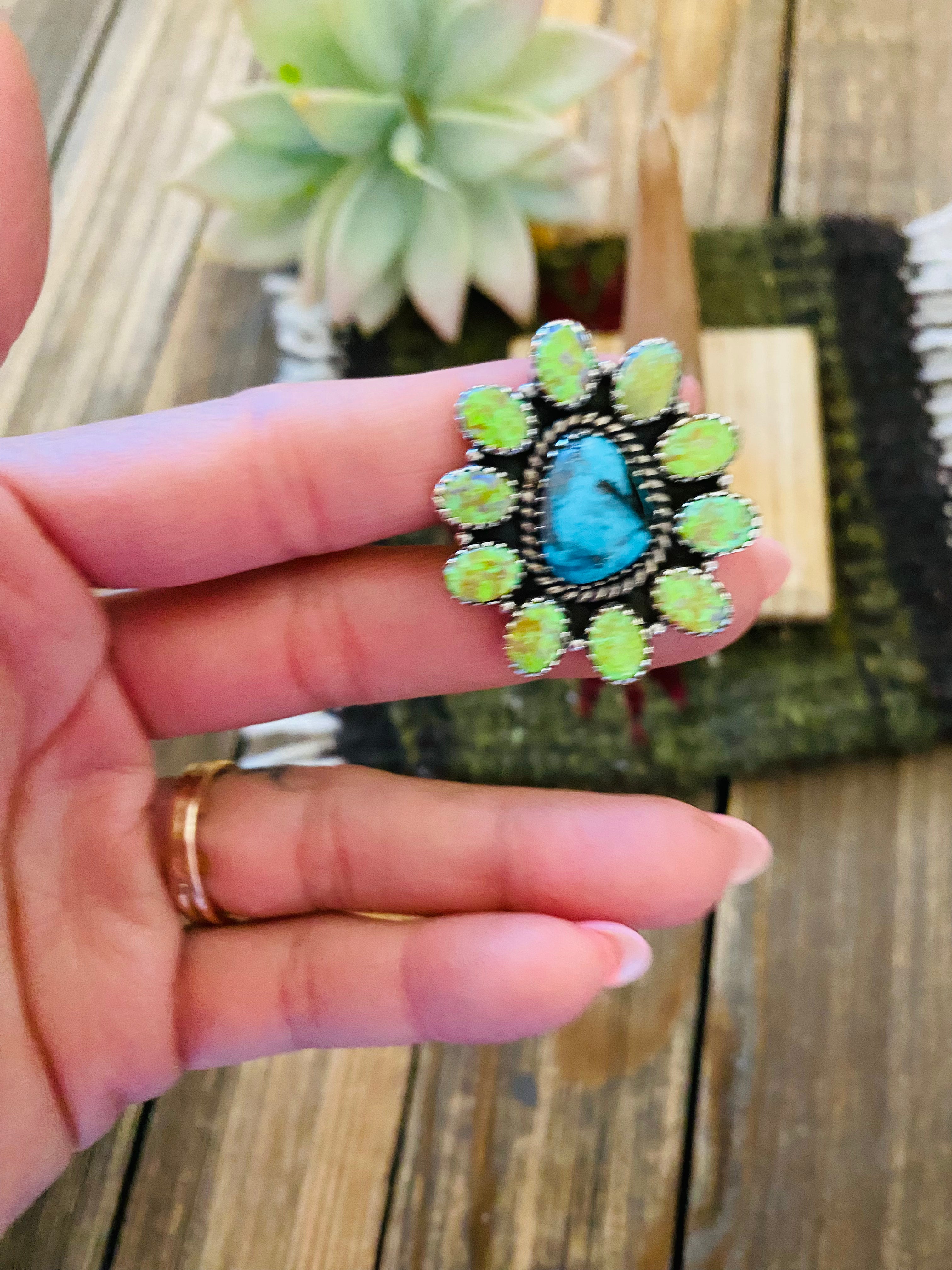 Handmade Sterling Silver, Turquoise & Opal Adjustable Ring