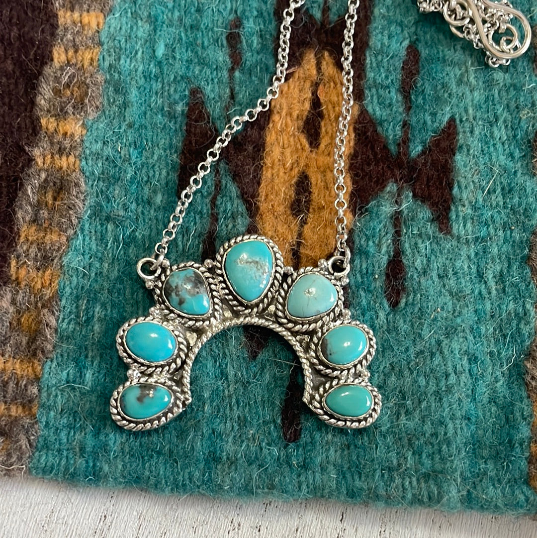 Handmade Sterling Silver & Turquoise Naja Necklace Signed Nizhoni