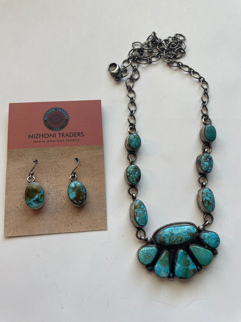 Beautiful Navajo Sterling Silver Turquoise Necklace & Earring Set