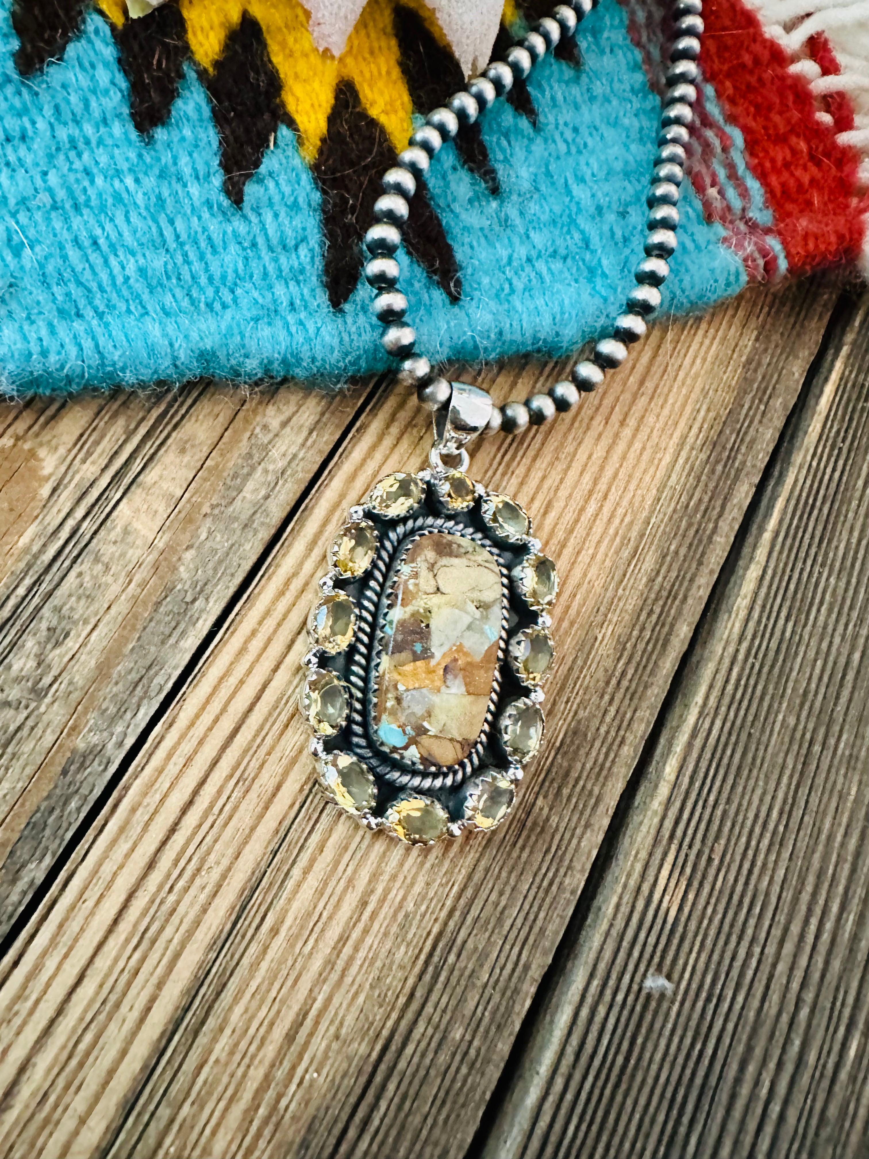 Handmade Sterling Silver, Turquoise & Citrine Cluster Pendant