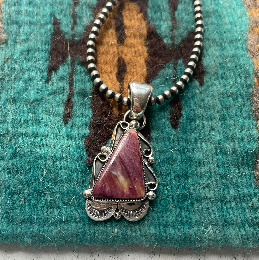 Navajo Sterling Silver And Purple Spiny Triangle Pendant