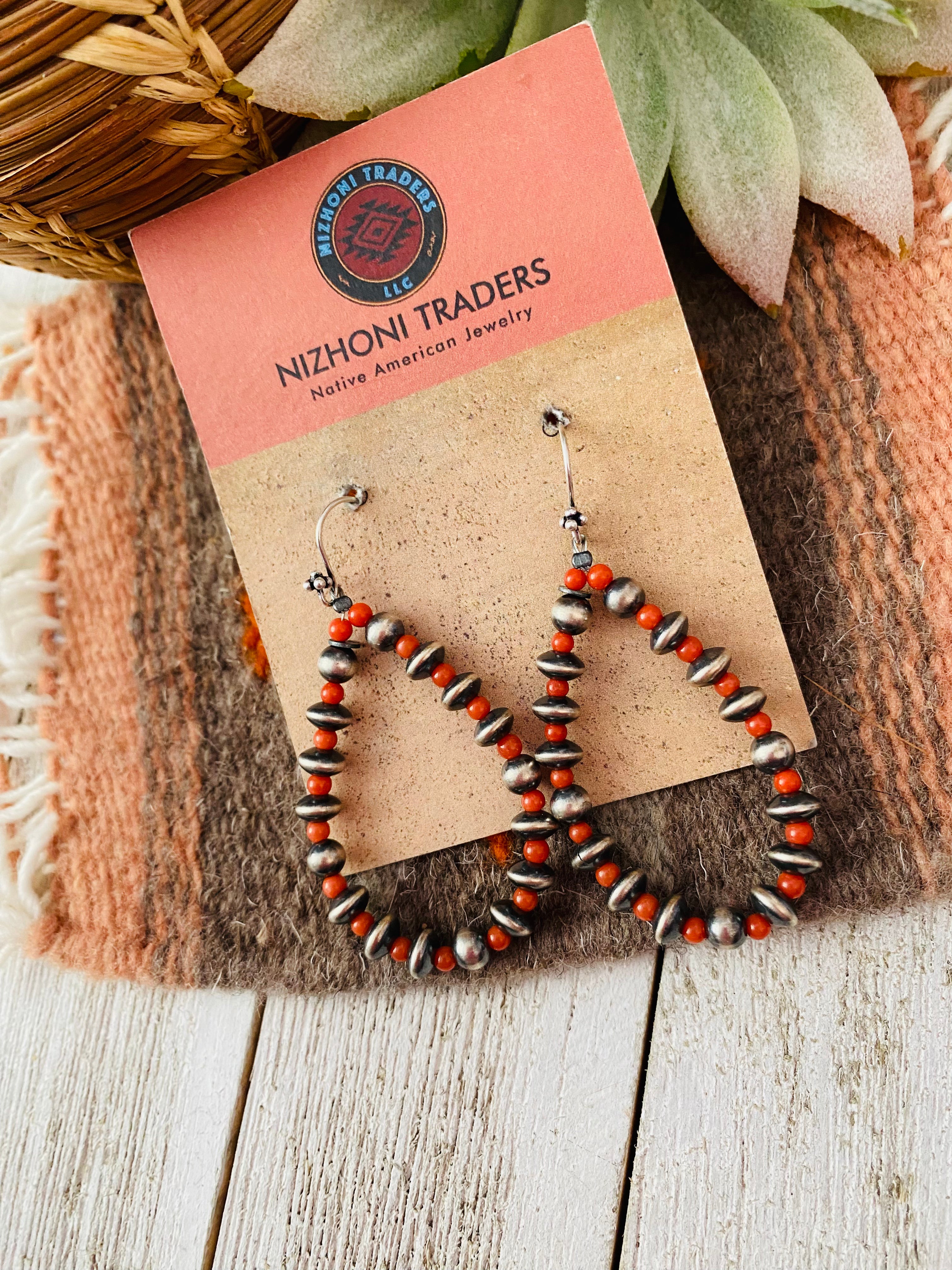 Handmade Coral And Sterling Silver Beaded Dangle Earrings