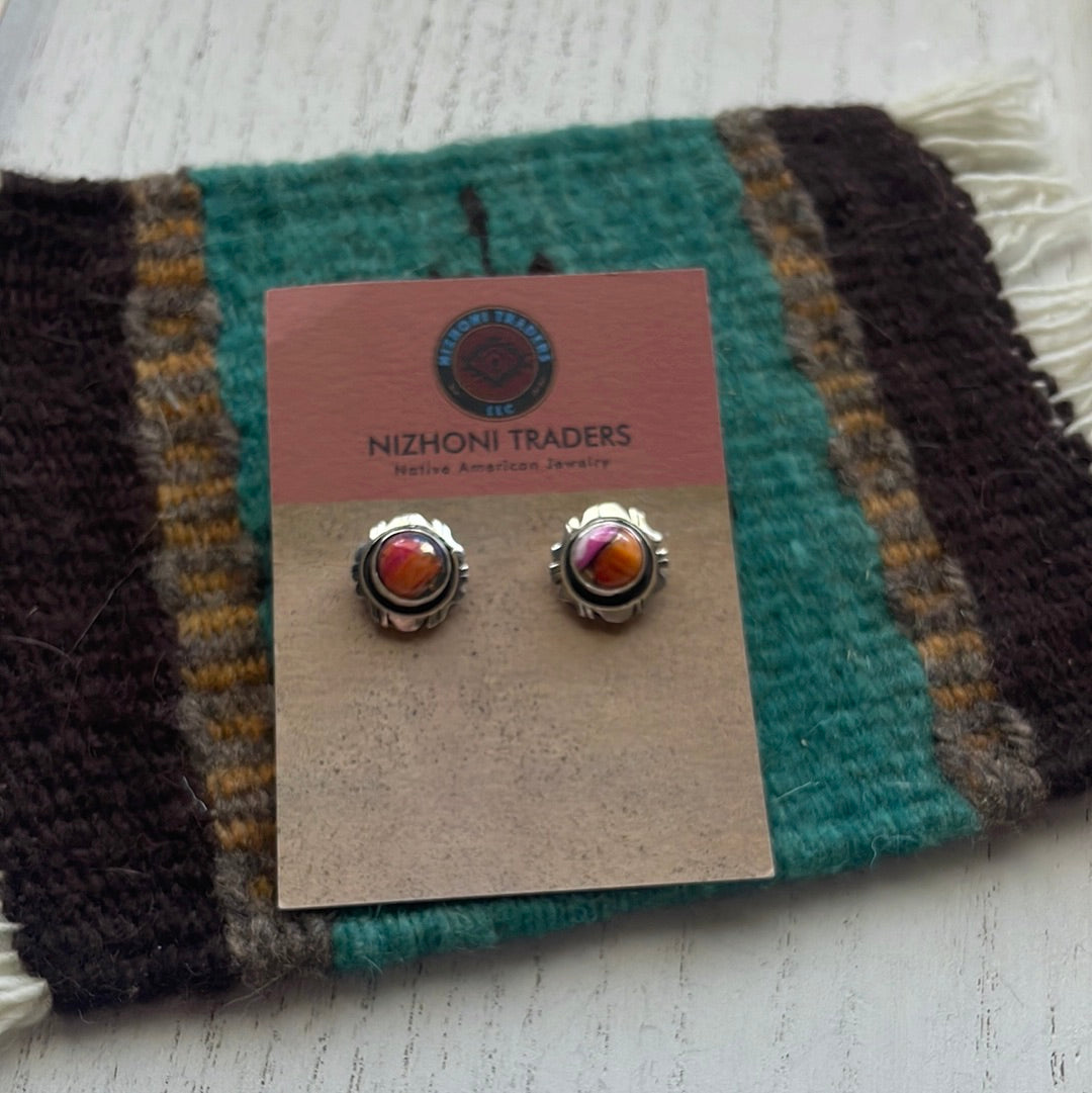 Beautiful Navajo Pink Dream And Sterling Silver Circle Post Earrings