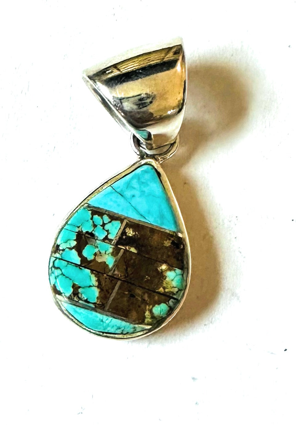 Navajo Number 8 Turquoise & Sterling Silver Teardrop Inlay Pendant