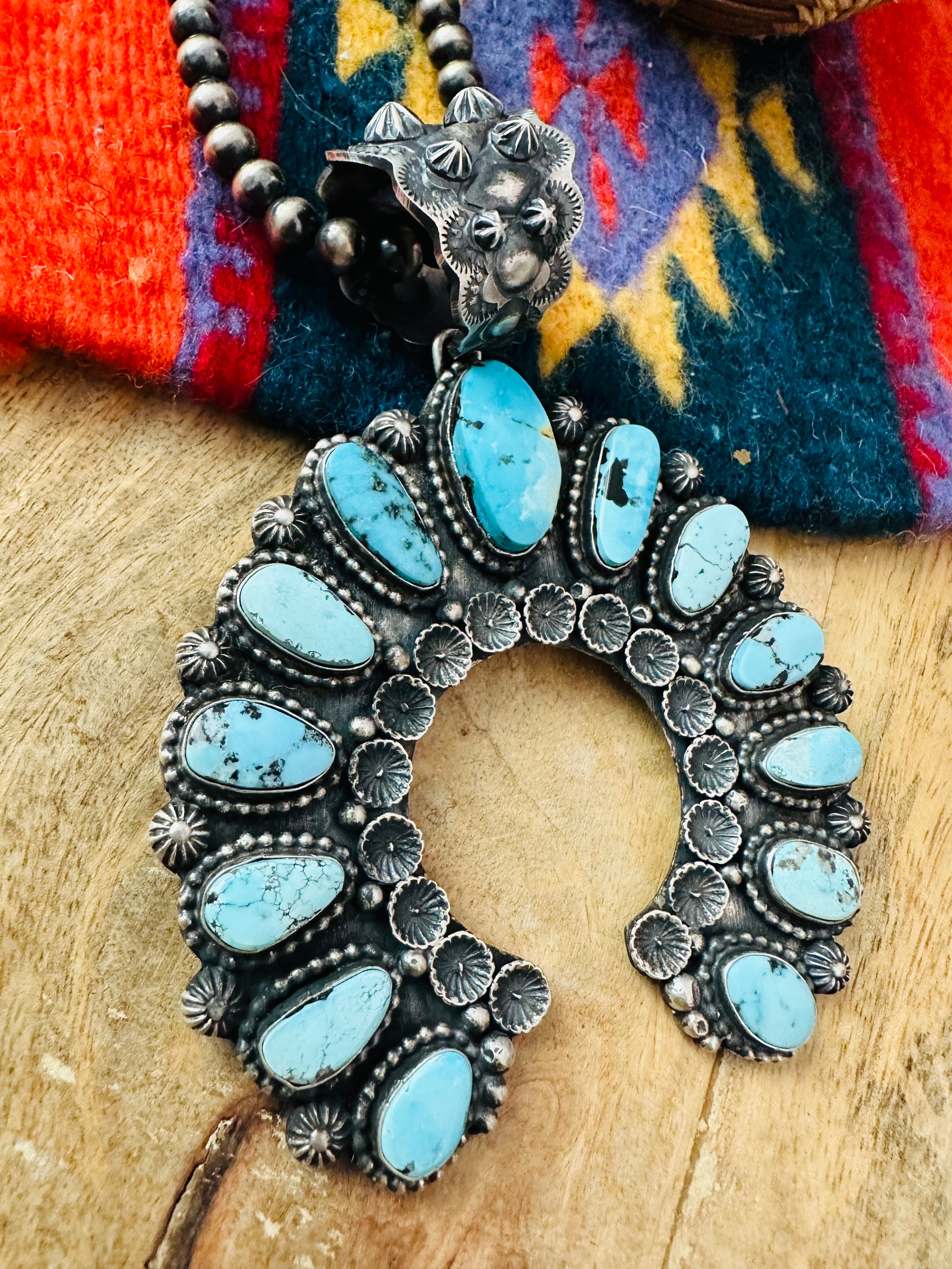 Shawn Cayatenito Navajo Sterling Silver & Golden Hills Turquoise Naja Pendant