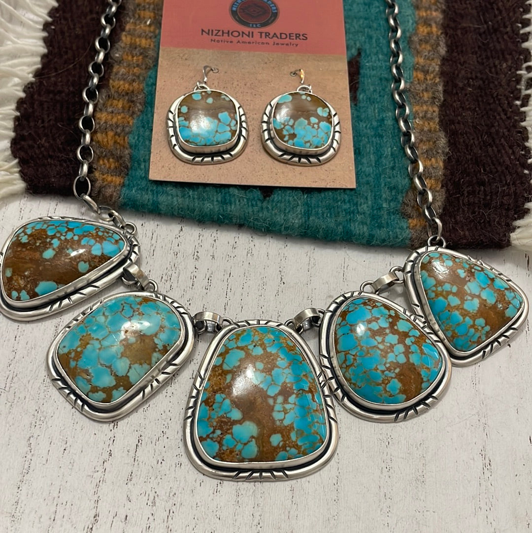 Navajo Number 8 Turquoise & Sterling Silver Set Signed Larry Kale