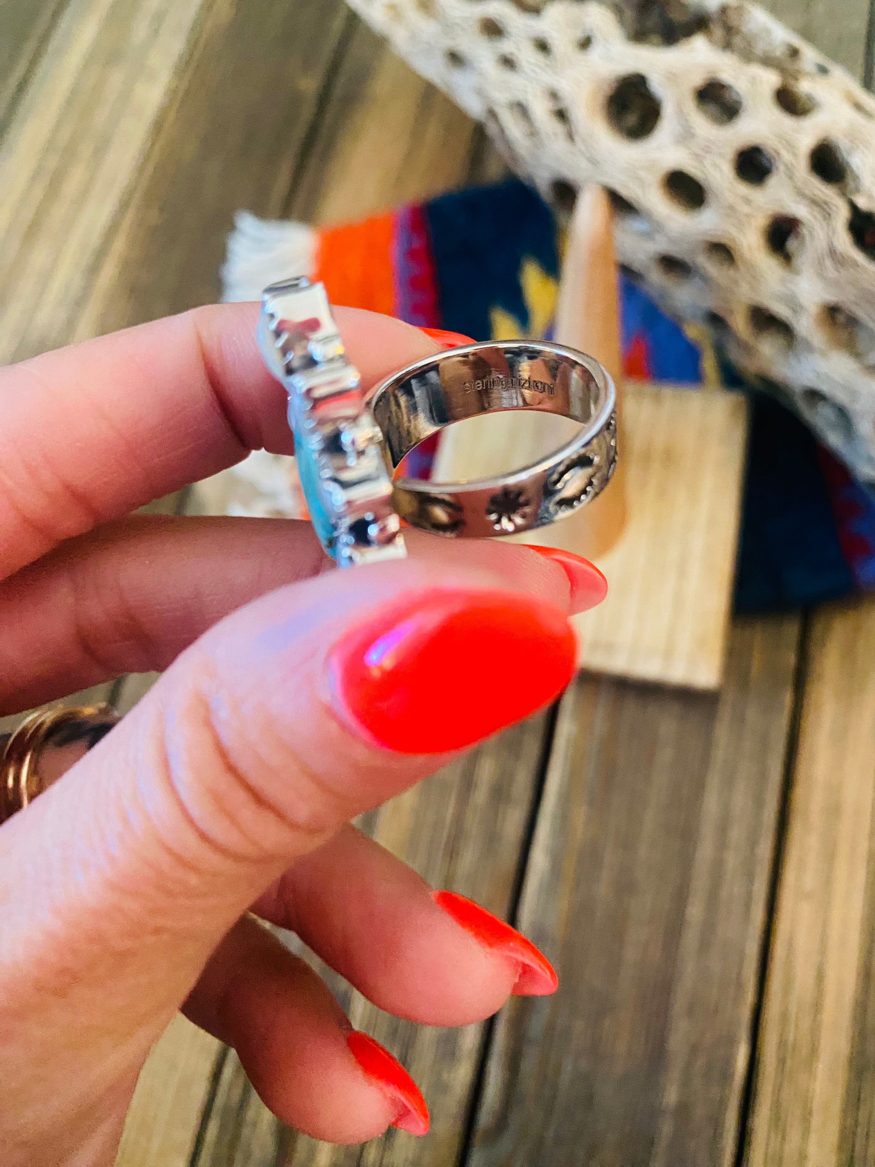 Handmade Sterling Silver, Turquoise & Pearl Adjustable Ring