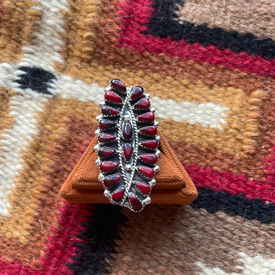 Navajo Sterling Silver & Red Mojave Cluster Ring