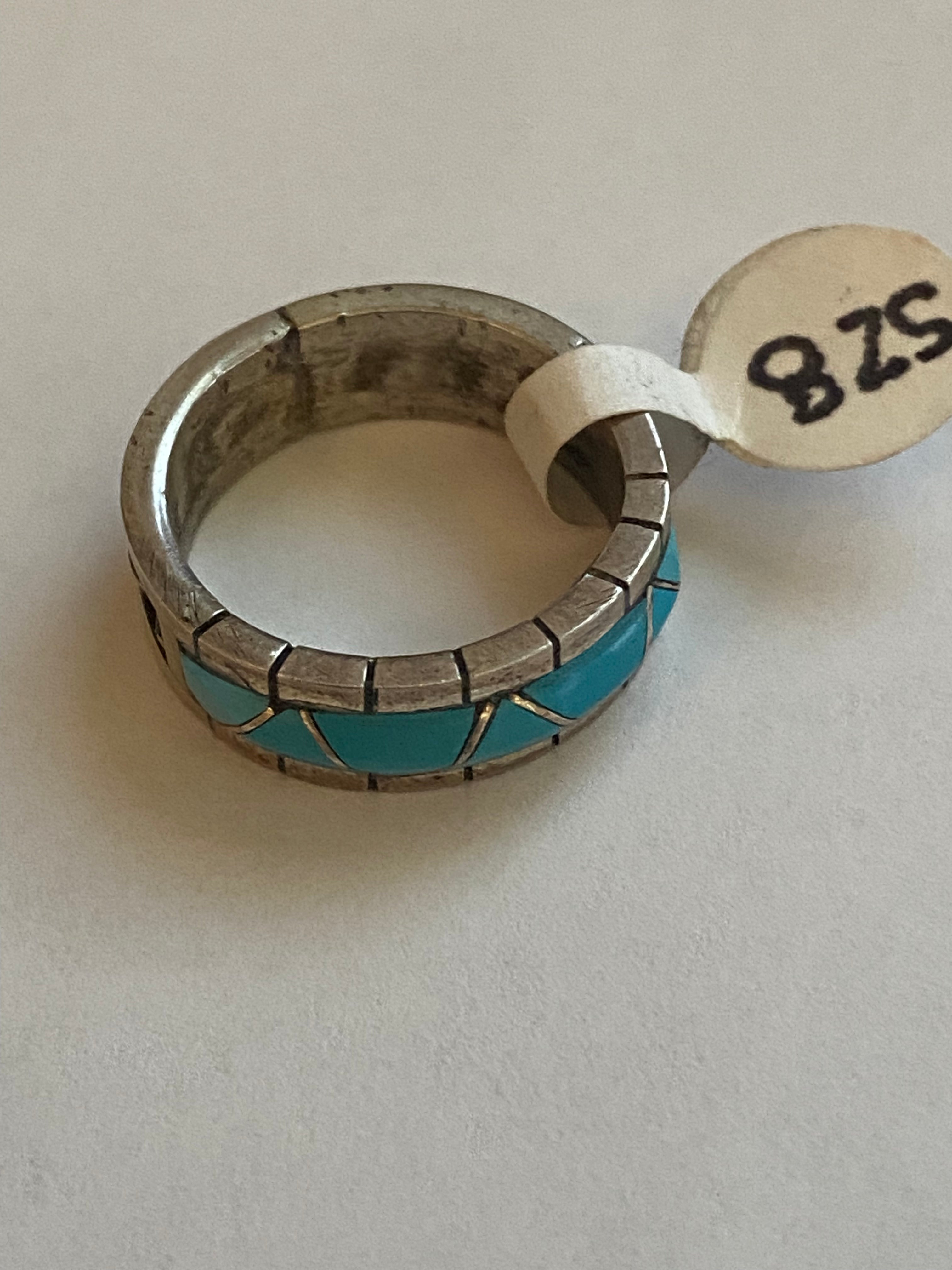 Zuni Sterling Silver & Turquoise Wedding Inlay Band