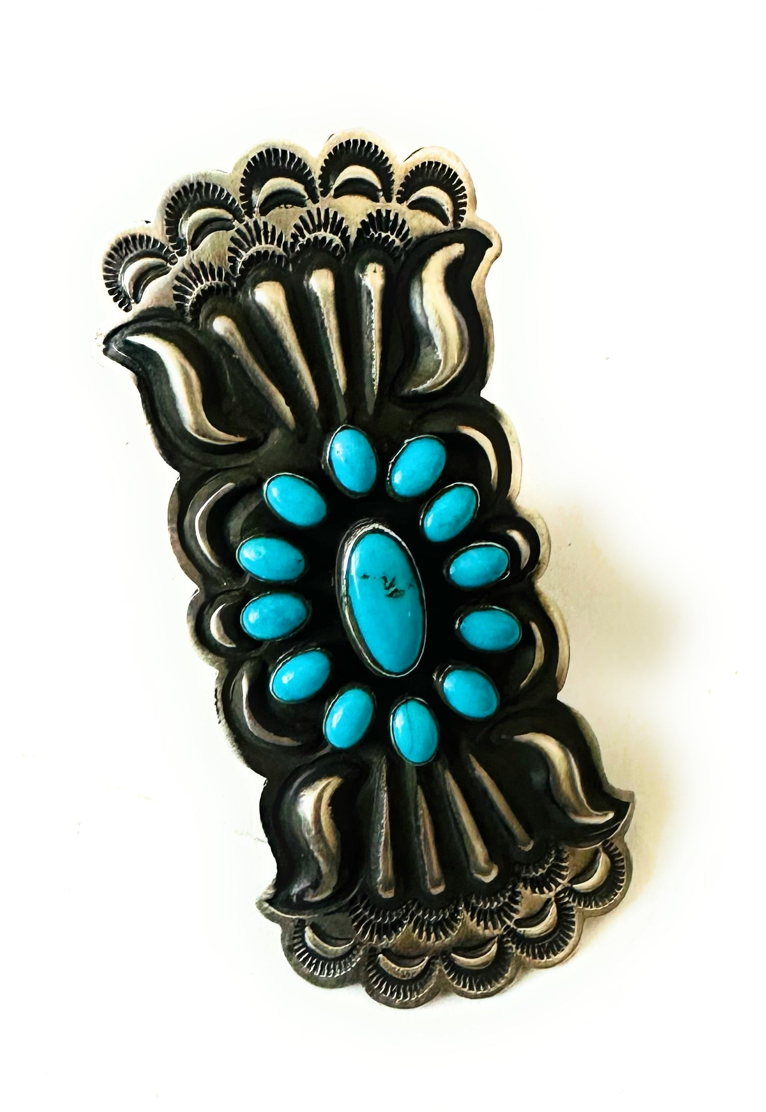 Navajo Turquoise and Sterling Silver Adjustable Concho Ring