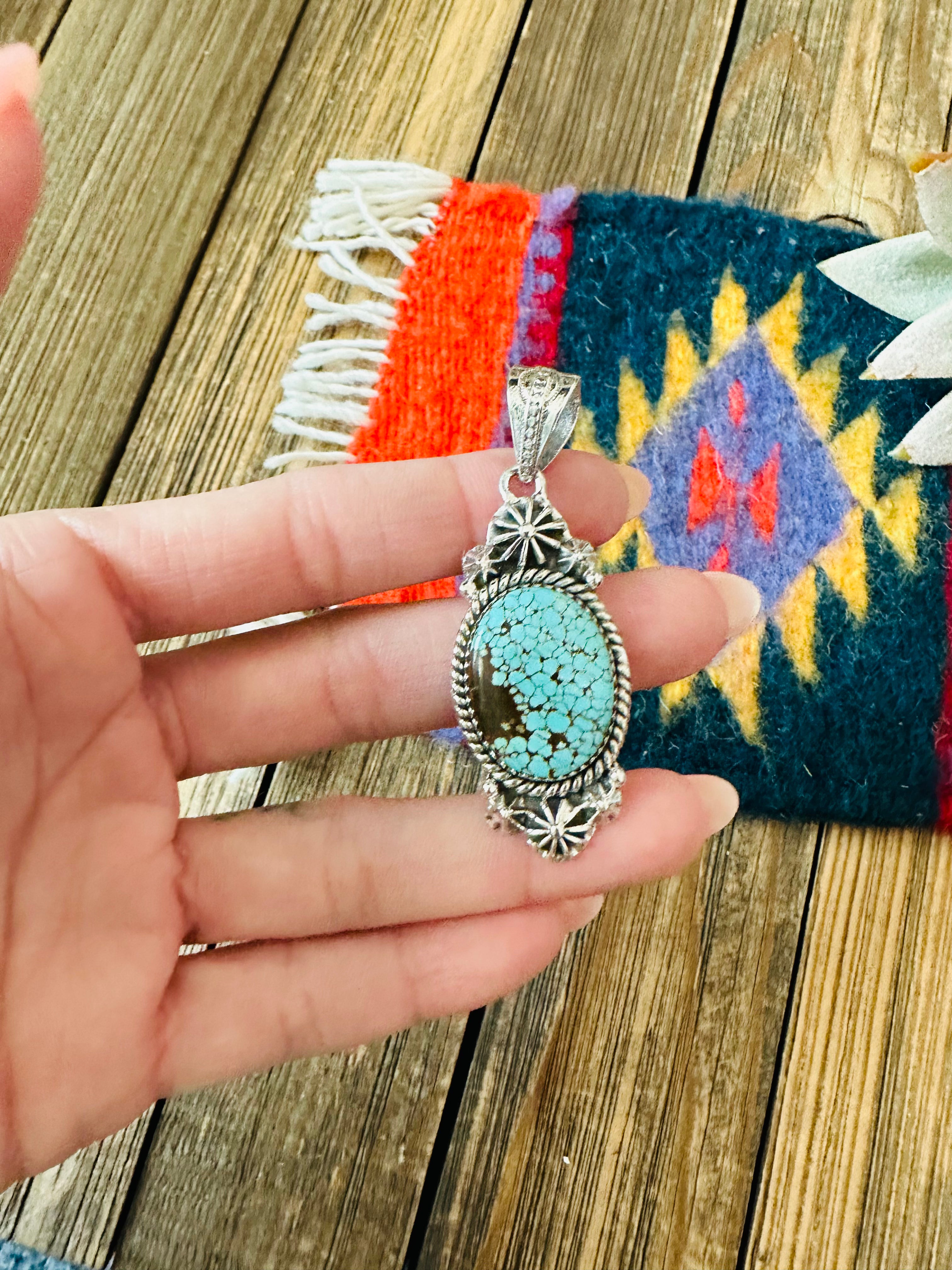 Handmade Sterling Silver & Number 8 Turquoise Pendant