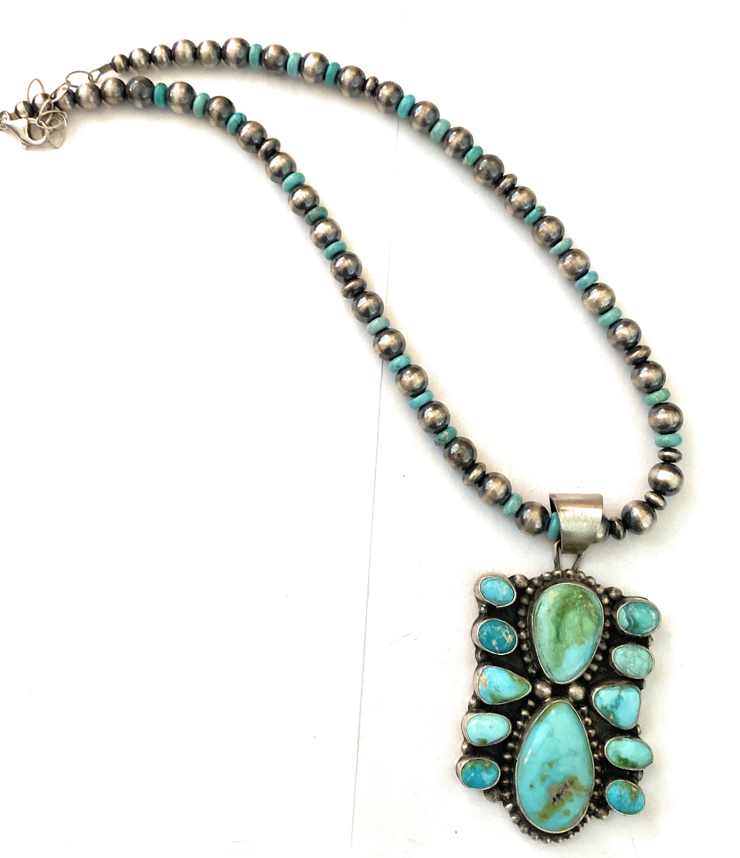 Navajo Sterling Silver & Sonoran Mountain Turquoise Beaded Necklace