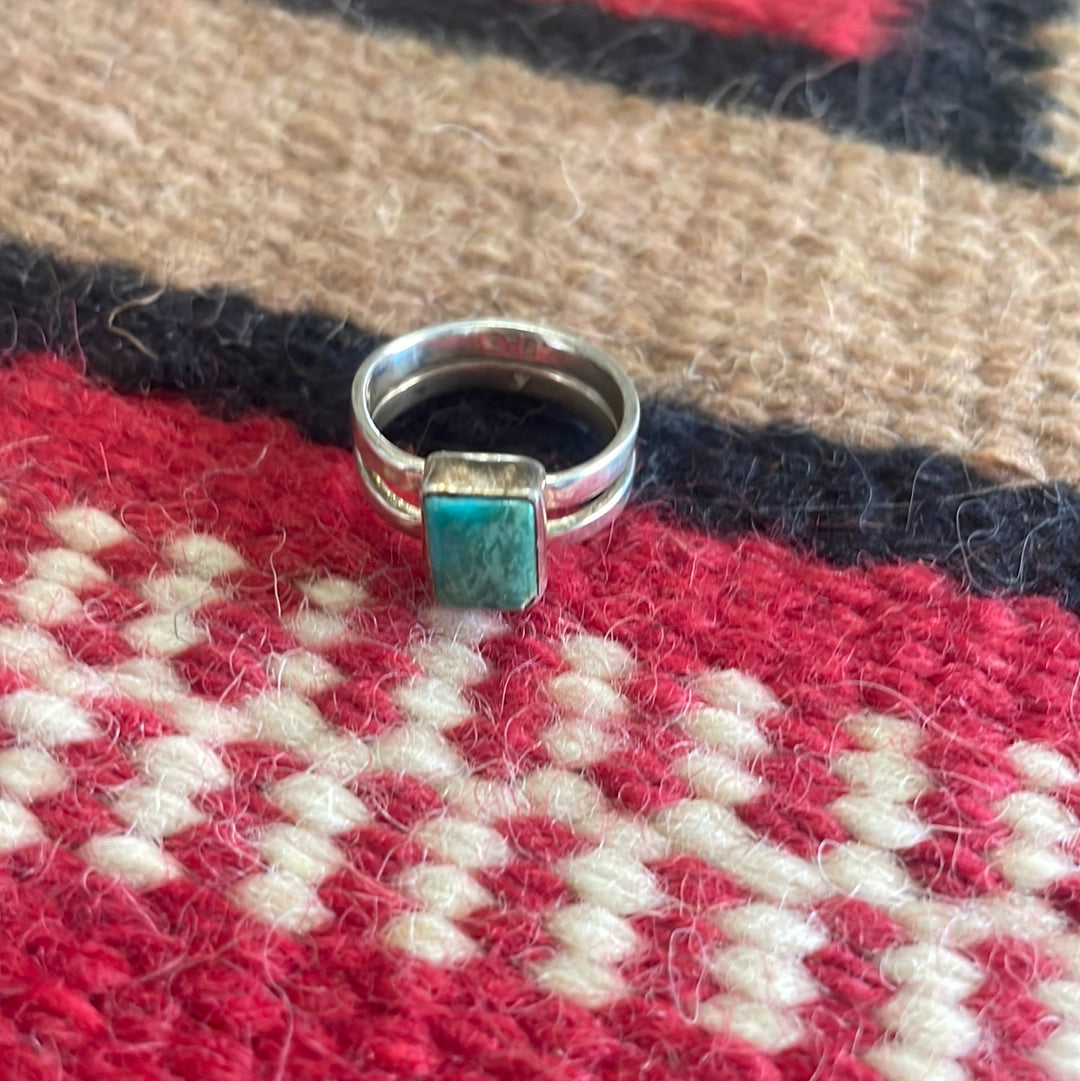 Single Stone Rectangle Navajo Sterling Silver Turquoise Ring