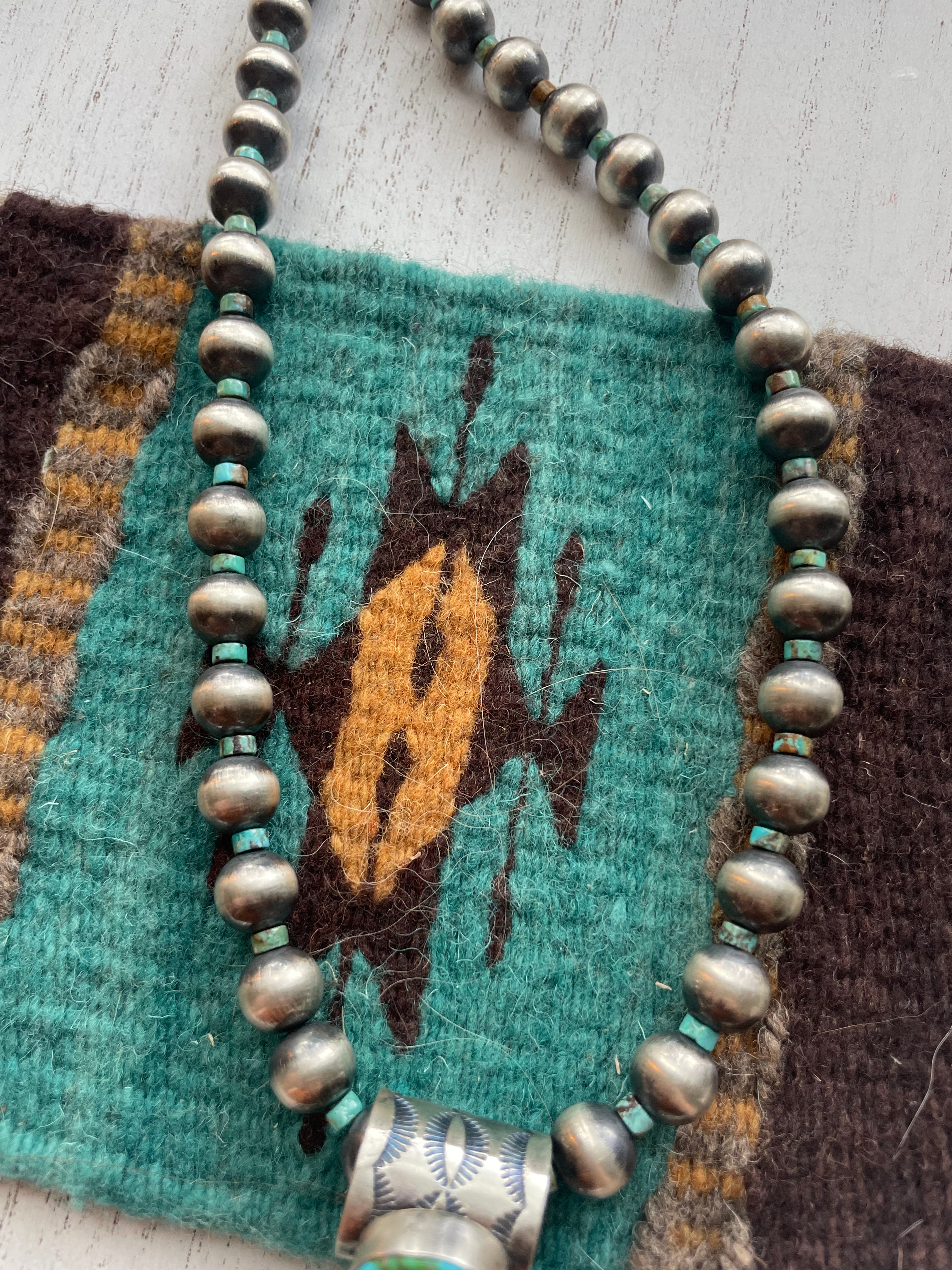 Beautiful Navajo Sterling Silver Turquoise Necklace Signed